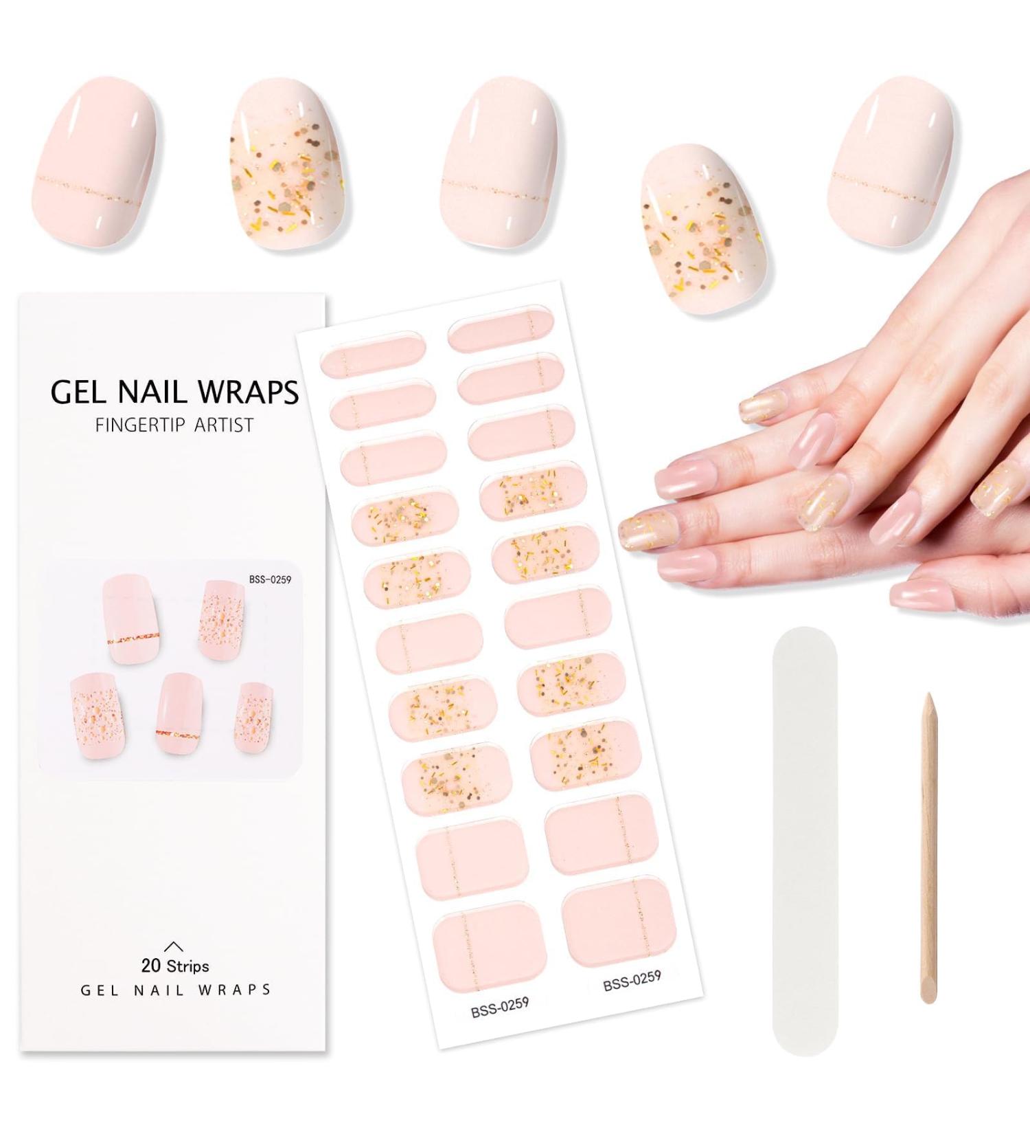 EBANKU Waterproof Cured Gel Nail Strips - Long Lasting Real Nail Polish Wraps with Cuticle Stick and Nail File - UV/LED Lamp Required - Buy Online on GoSupps.com