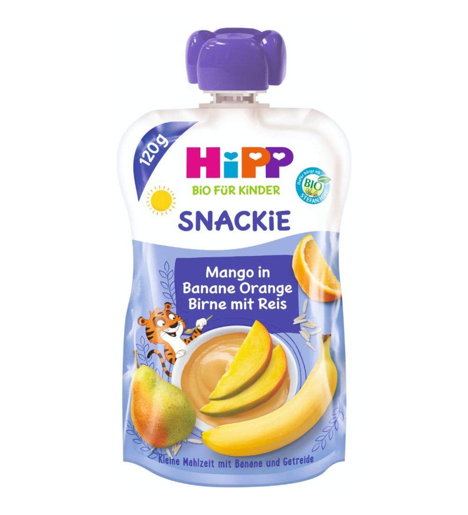 Hipp Sportsfreund Quetschbag - Organic Mango-Banana Rice Puree (6x120g) - No Added Sugar - 100% Fruit - International Shipping - Buy Online on GoSupps.com