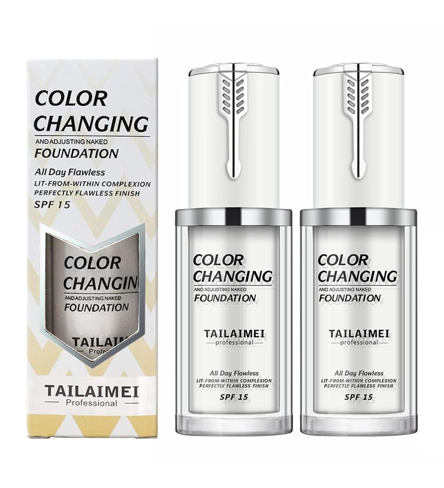 2 Pack TLM Color Changing Liquid Foundation, 40ml SPF 15 - All-Day Flawless Base for Women and Men - Covers Dark Circles, Red Marks, and Blemishes - Buy Online on GoSupps.com