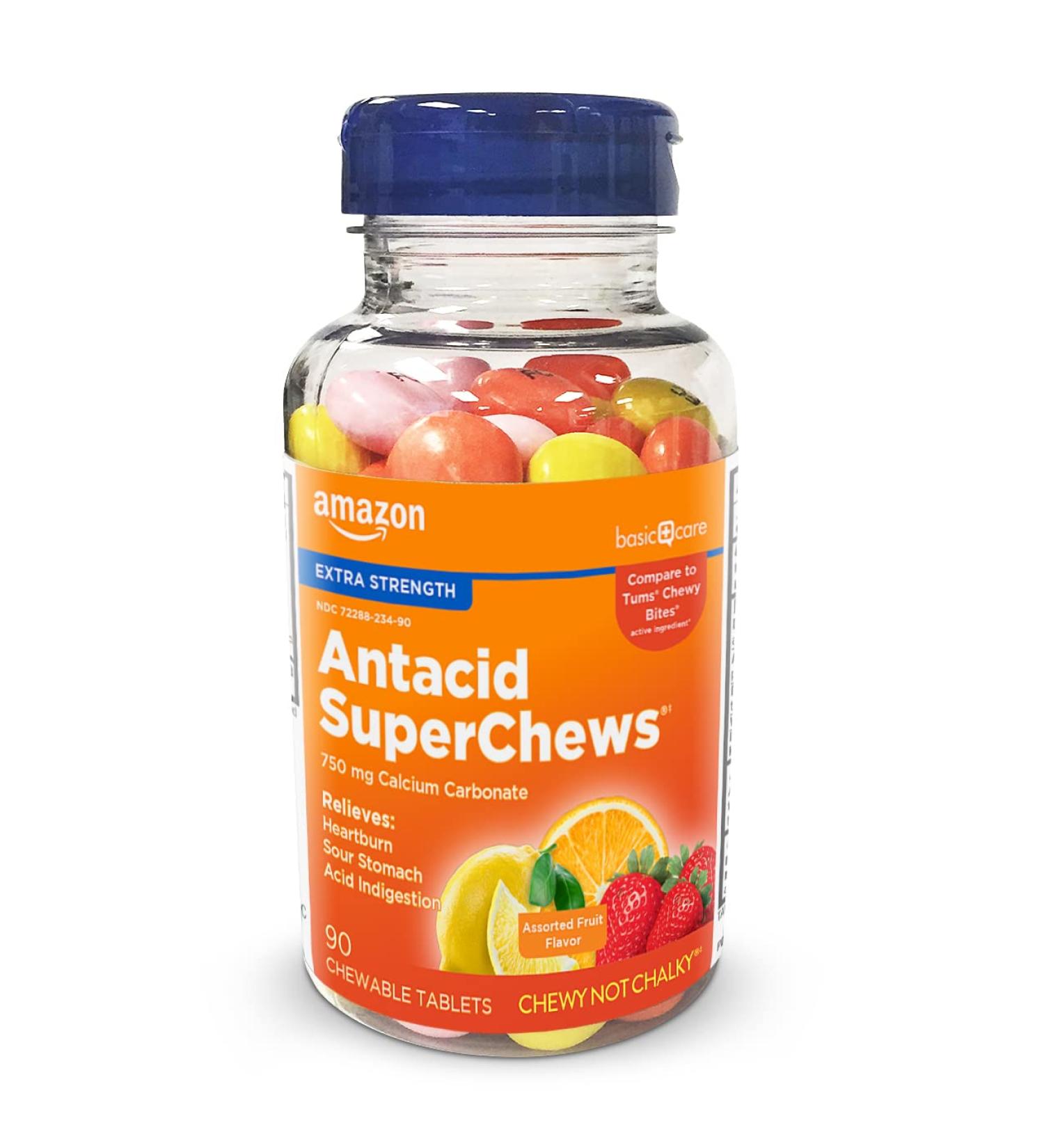 Amazon Basic Care Extra Strength Antacid SuperChews Assorted Fruit 90ct | Fast-Acting Relief | Digestive Health Support - Buy Online on GoSupps.com