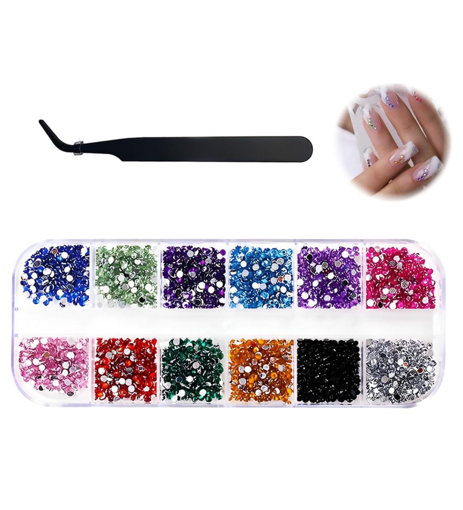 QJIBOVM Flat bottom rhinestone gems crystal nail art gems with picking tweezers and rhinestone picker dot drill pen suitable for nails clothes face crafts - Buy Online on GoSupps.com