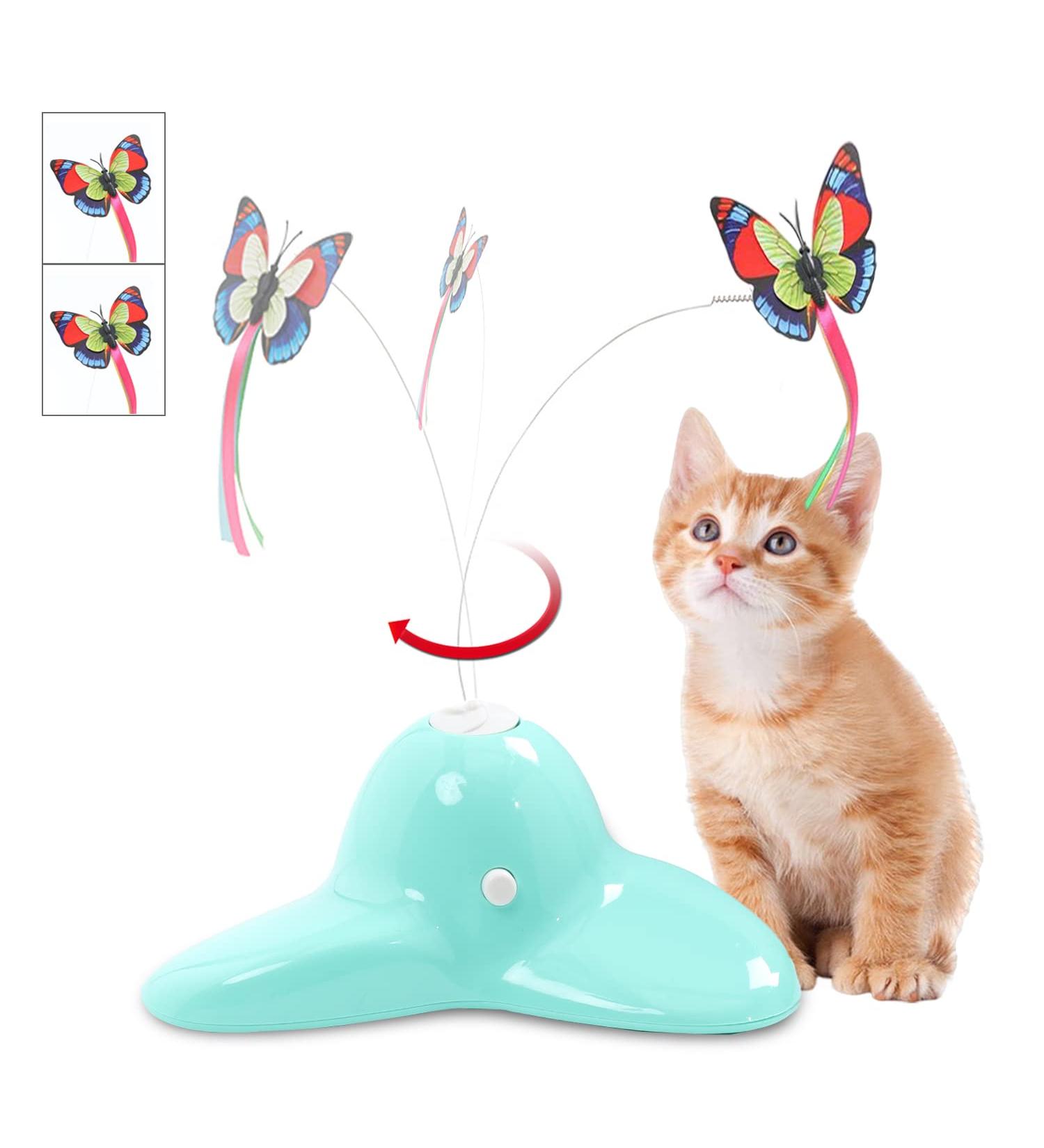 Pawsayes Interactive Indoor Cat Toy - 360 Rotating Butterfly with 2 Refill Packs - Green | Best Cat Toys for Indoor Fun - Buy Online on GoSupps.com