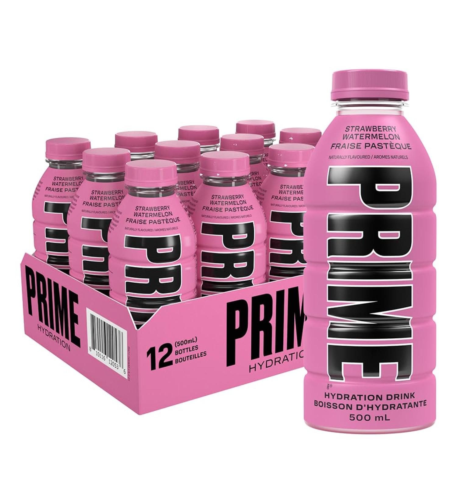 PRIME Hydration STRAWBERRY WATERMELON | Sports Drinks | Electrolyte Enhanced for Ultimate Hydration | 10% Coconut Water | B Vitamins | Antioxidants | 2g Of Sugar | 500mL | 12 Pack - Buy Online on GoSupps.com