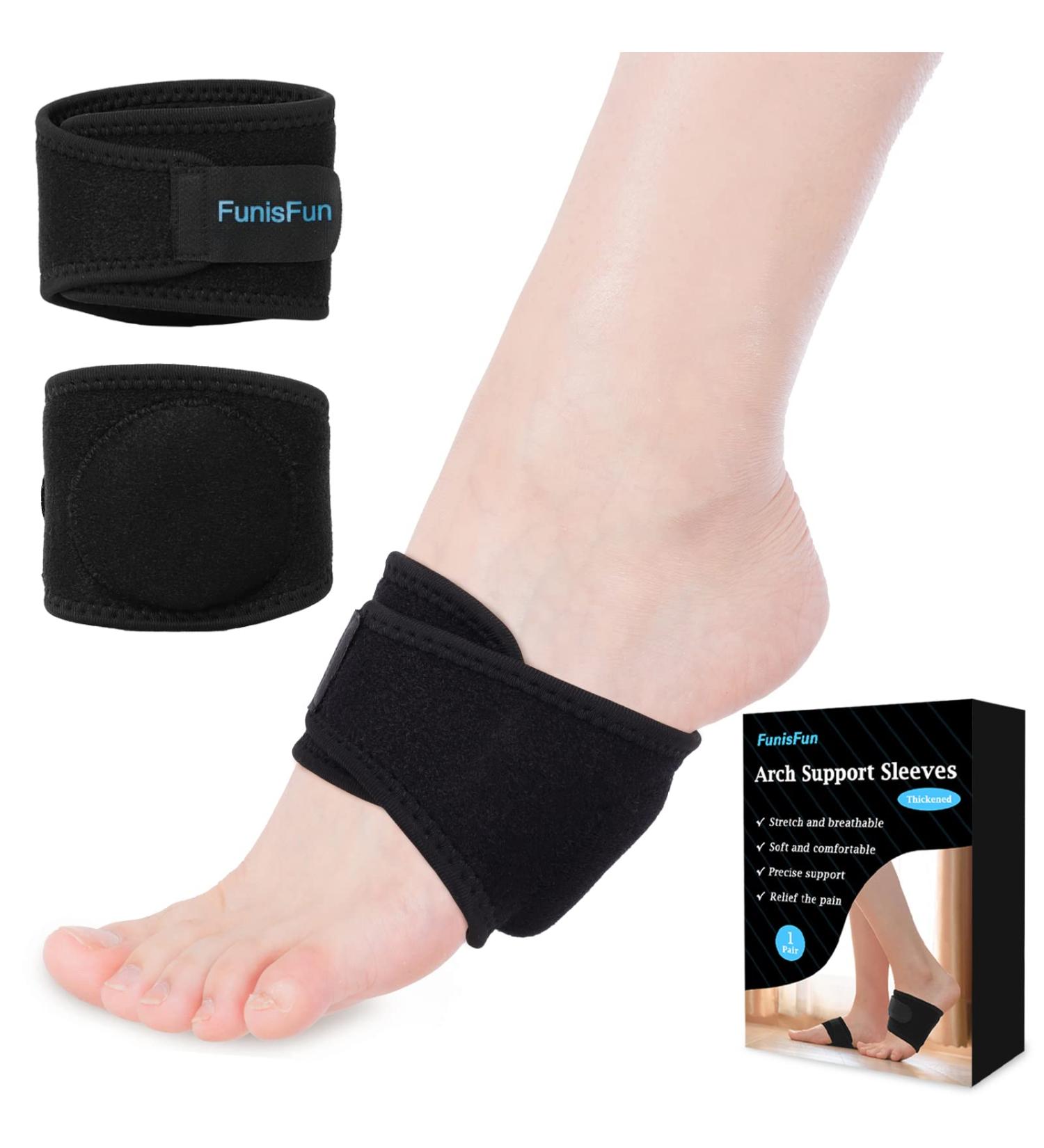 FunisFun Plantar Fasciitis Arch Support Braces - Foot Pain Relief for High Arches, Flat Feet, Heel Spurs - Adjustable Compression Sleeves (1 Pair) - Buy Online on GoSupps.com