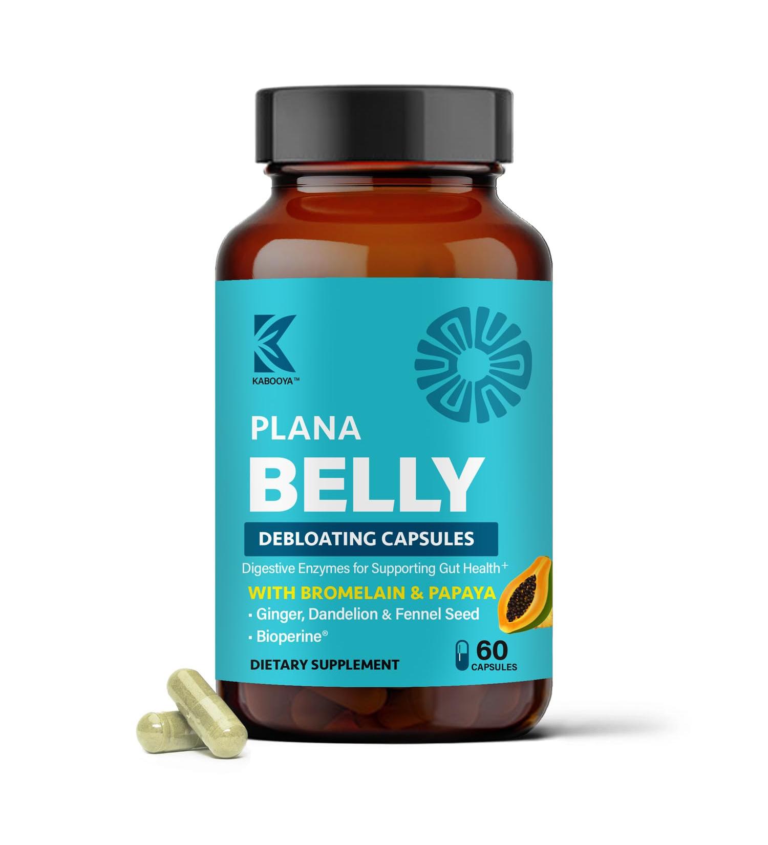 Kabooya Plana Belly | Digestive Enzymes for Quick Bloating Relief | Vegan Formula with Ginger Fennel & Dandelion Helps Reduce Water Retention Gut Health for Men & Women 60 Capsules - Buy Online on GoSupps.com