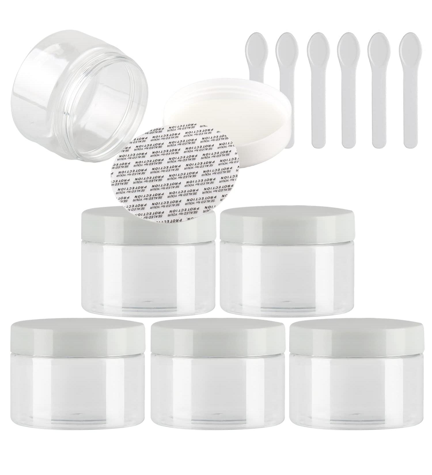 Tianzd 6-Piece Transparent Plastic Cream Can Set - 150ml Containers with White Lid & Spatulas for Cosmetics - Buy Online on GoSupps.com