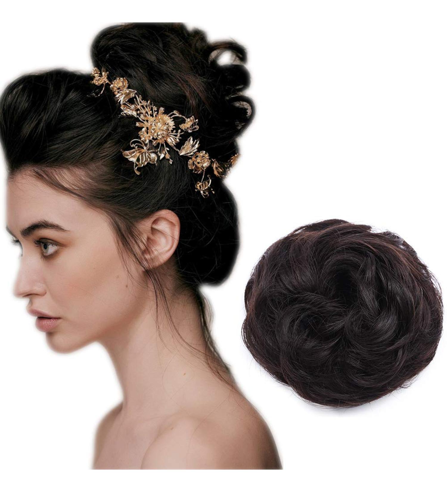 Human Hair Scrunchie Real Messy Bun Updo Extensions Hair Pieces 100% Remy for Women Donut Ribbon Wrap Ponytail Extension Scrunchy Chignons Curly Wavy (#1B Natural Black) - Buy Online on GoSupps.com