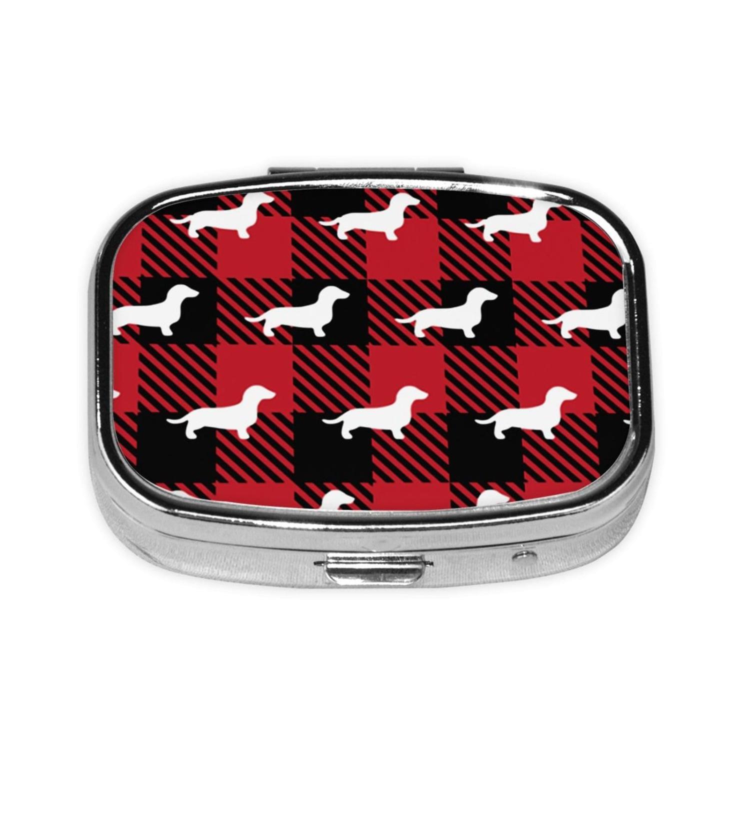 Portable Dachshund Buffalo Plaid Pill Case | Daily Pill Organizer for Travel | Best eCommerce Pill Storage - Buy Online on GoSupps.com