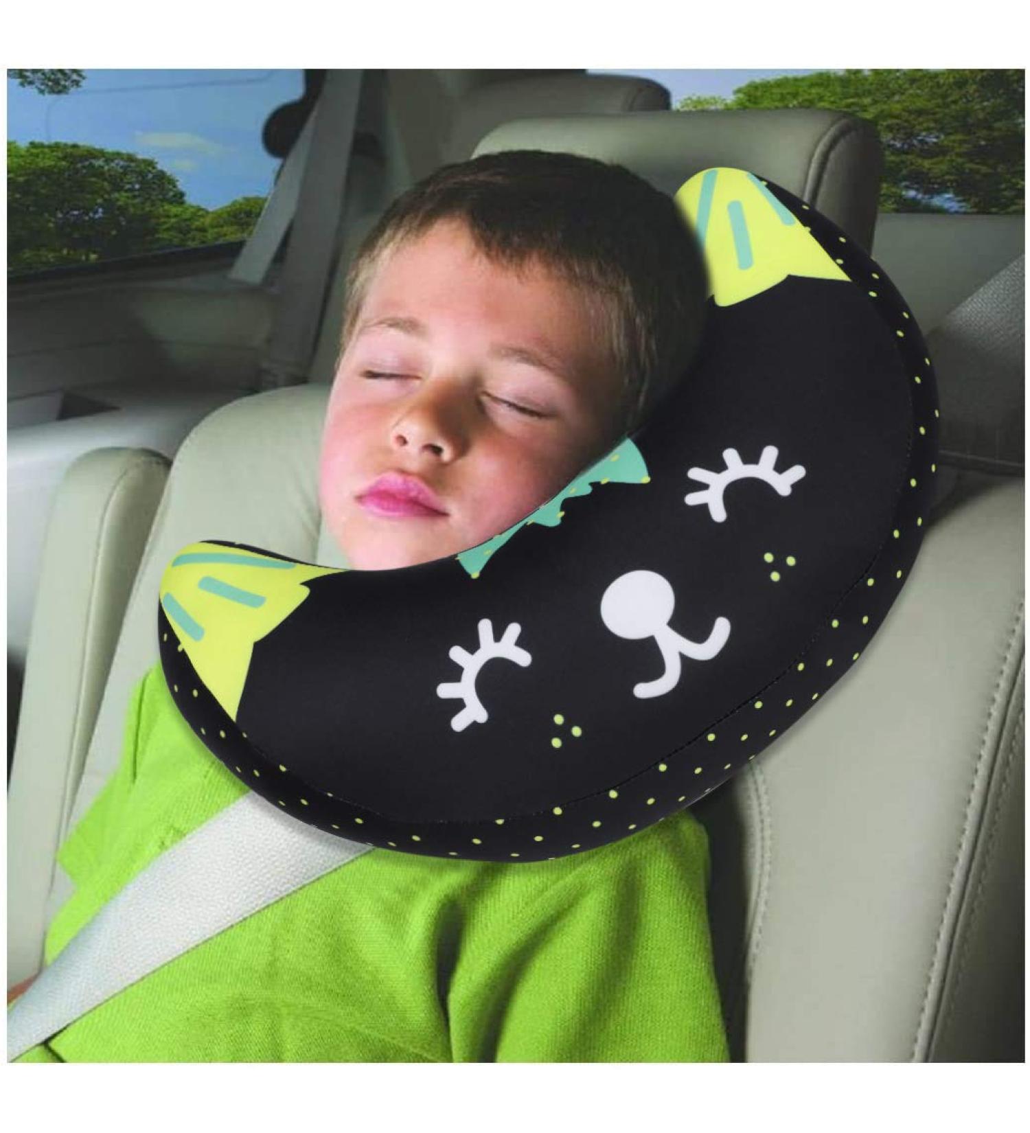 Kids Car Travel Pillow for Comfortable and Safe Journeys | Child Head and Neck Support Cushion | Baby Seat Belt Protector | Toddler Headrest for Car Seat, Pushchair, and Train | Boys and Girls | Black - Buy Online on GoSupps.com