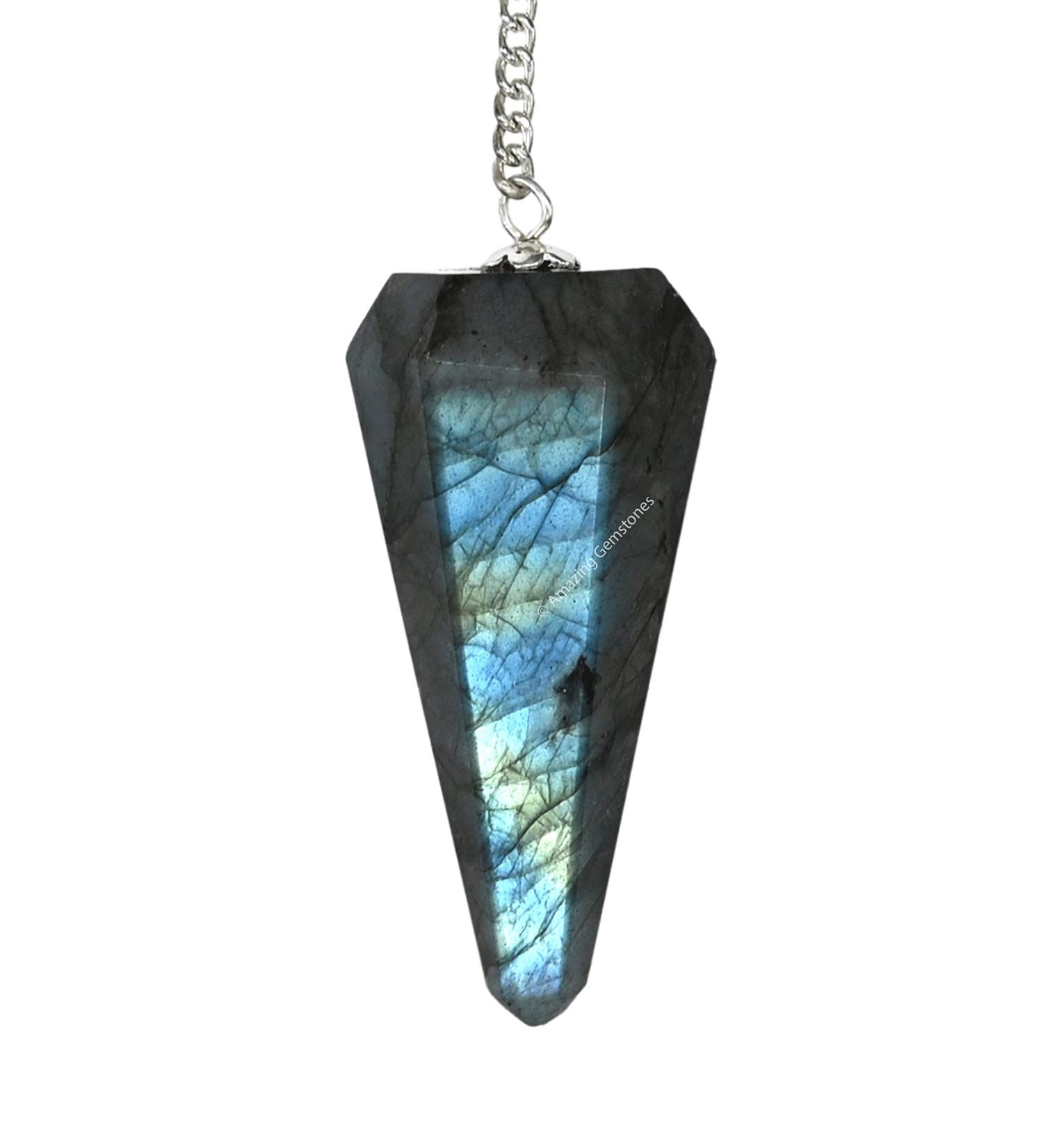 Amazing Gemstone Labradorite Crystal Pendulum for Divination - Dowsing Pendulum with Chakra Chain and Crystal Ball for Reiki Healing and Crystal Grid Meditation - Buy Online on GoSupps.com
