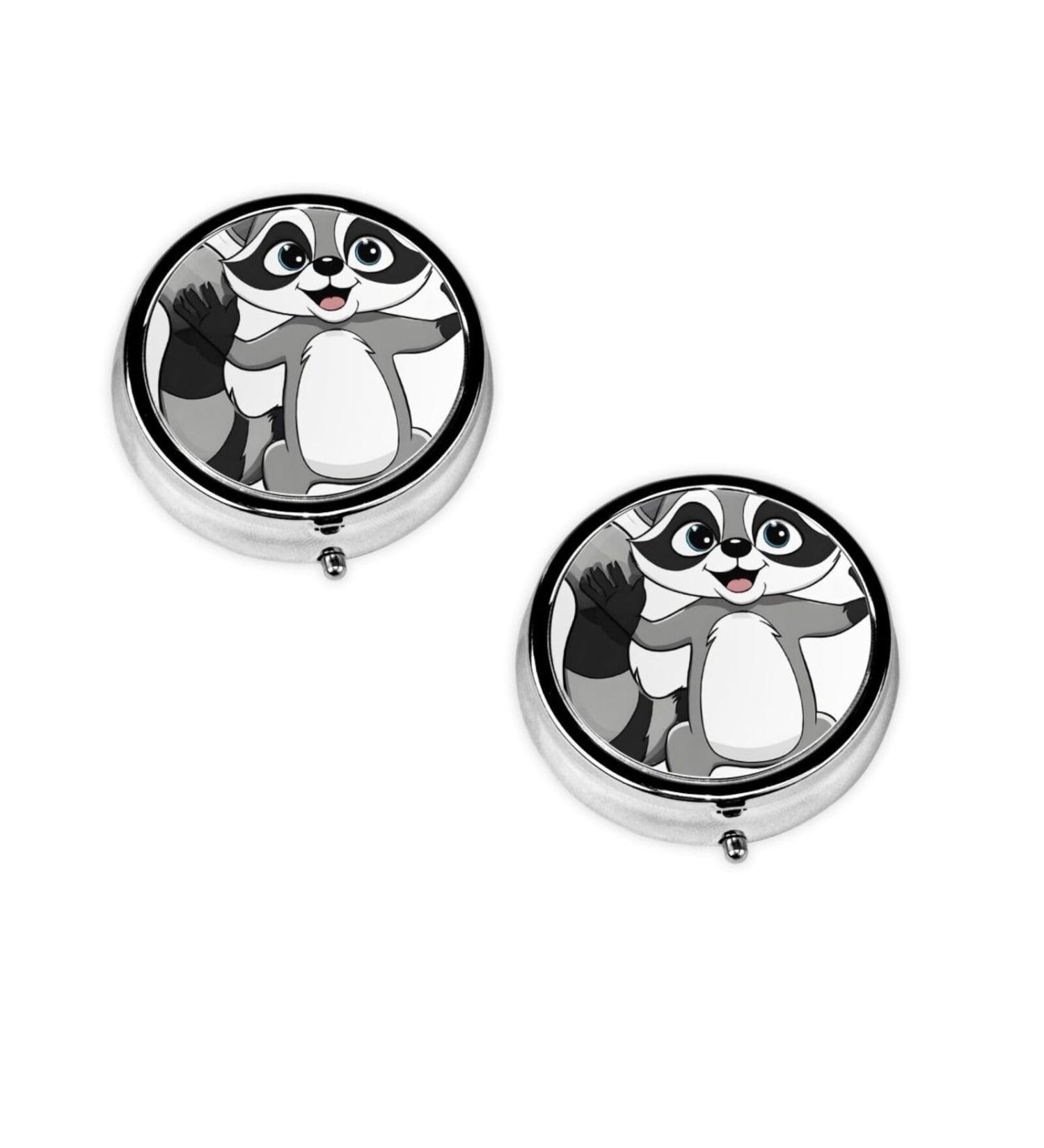 Cute Cartoon Raccoon Round Pill Box | 3 Compartment Travel Medicine Holder | Mini Decorative Organizer for Vitamins & Tablets - Buy Online on GoSupps.com