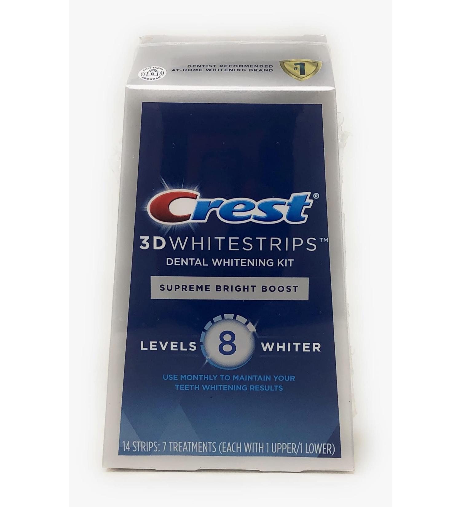 Crest 3D Whitestrips Supreme Bright Boost Teeth Whitening Strips - 7 Treatments, 14 Count | 8 Levels Whiter | Pack of 1 - Buy Online on GoSupps.com