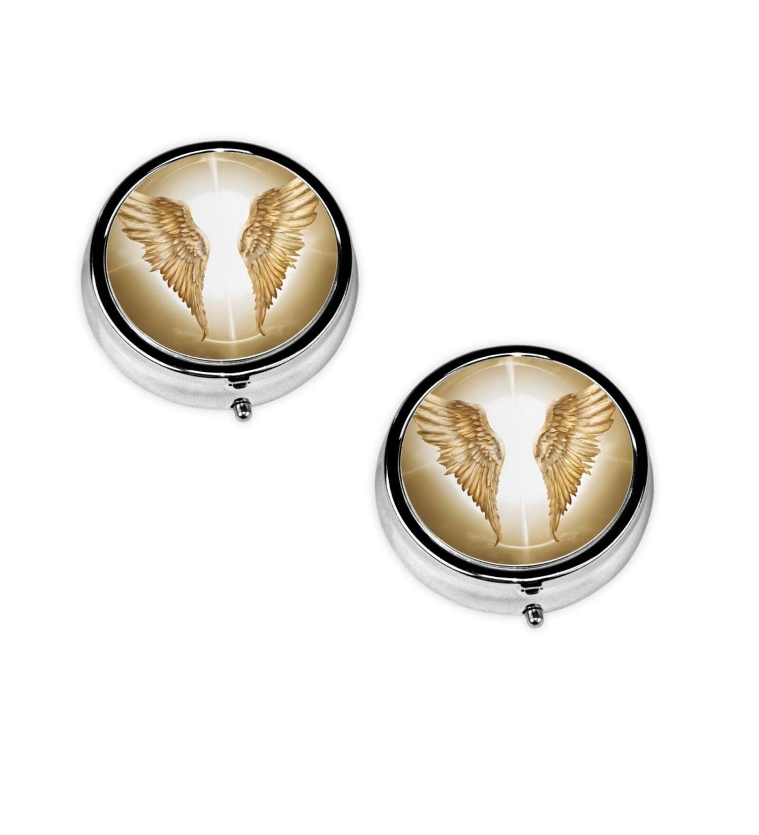Angel Wing Mini Round Pill Box - 3 Compartment Travel Pill Organizer | Portable Medicine Case for Home & Office - Buy Online on GoSupps.com