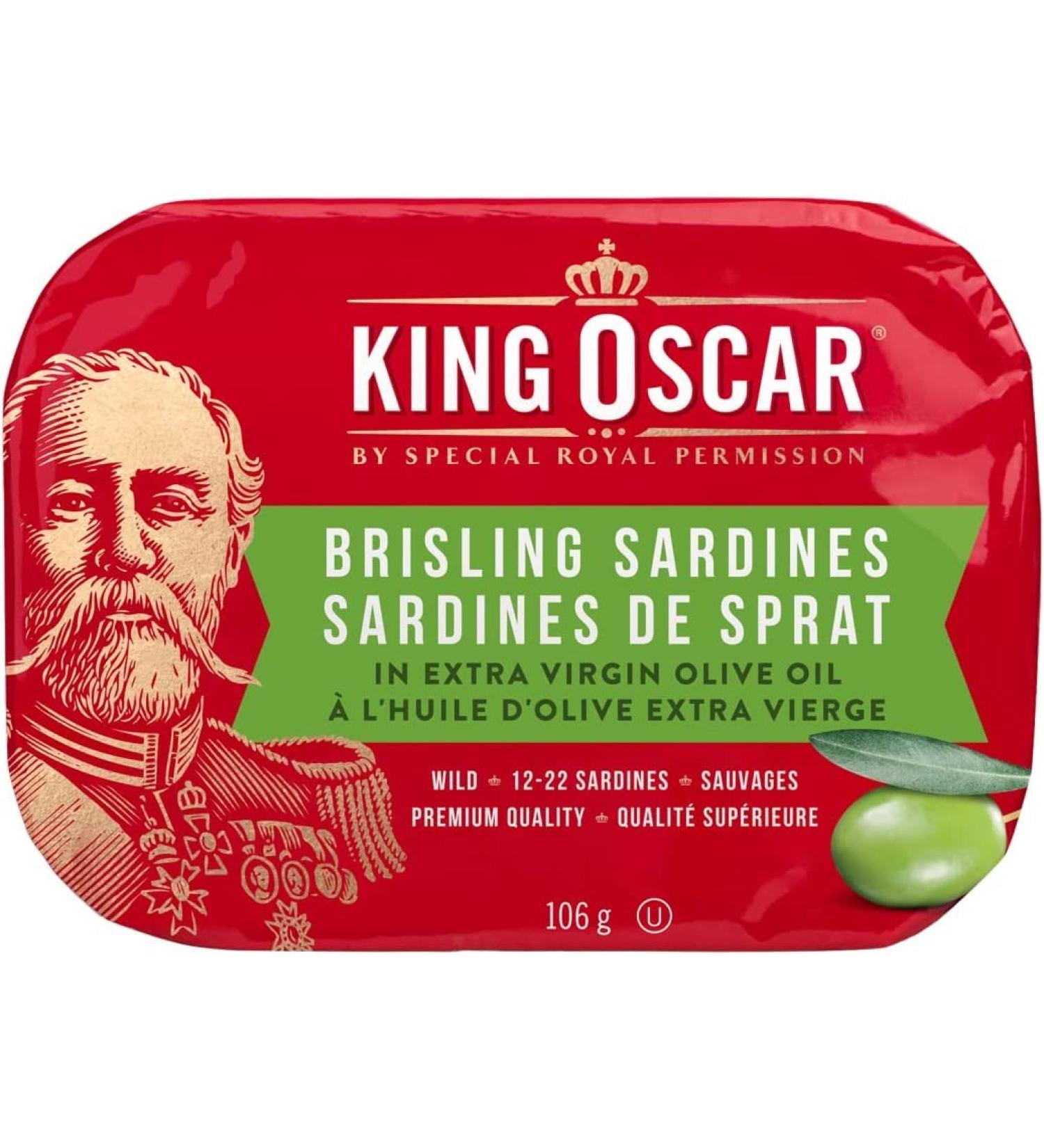 King Oscar Brisling Sardines in Extra Virgin Olive Oil 106 Gram Cans (Pack of 12) Sardines Olive Oil 106 g (Pack of 12) - Buy Online on GoSupps.com
