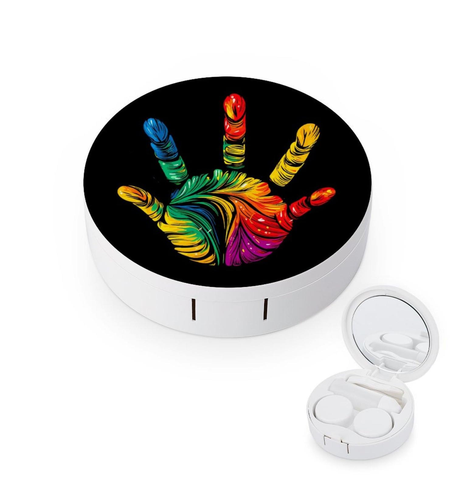 Colorful Rainbow Handprint Contact Lens Case with Mirror | Cute & Portable Travel Kit for Eye Care - Buy Online on GoSupps.com