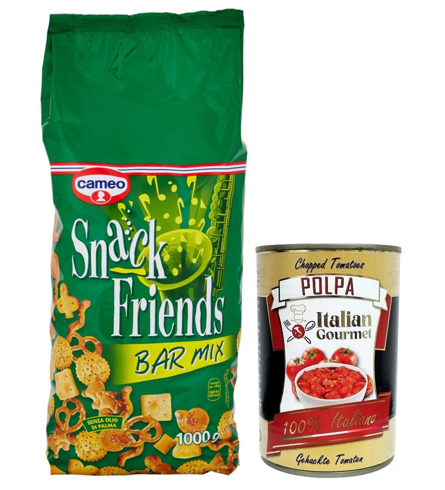  Italian Gourmet E.R. Cameo Snack Friends Bar Mix Mix of pretzels salty snacks Bag of 1 kg + Italian Tomato Pulp Gourmet Tomato Pulp Box of 400 g - Buy Online on GoSupps.com