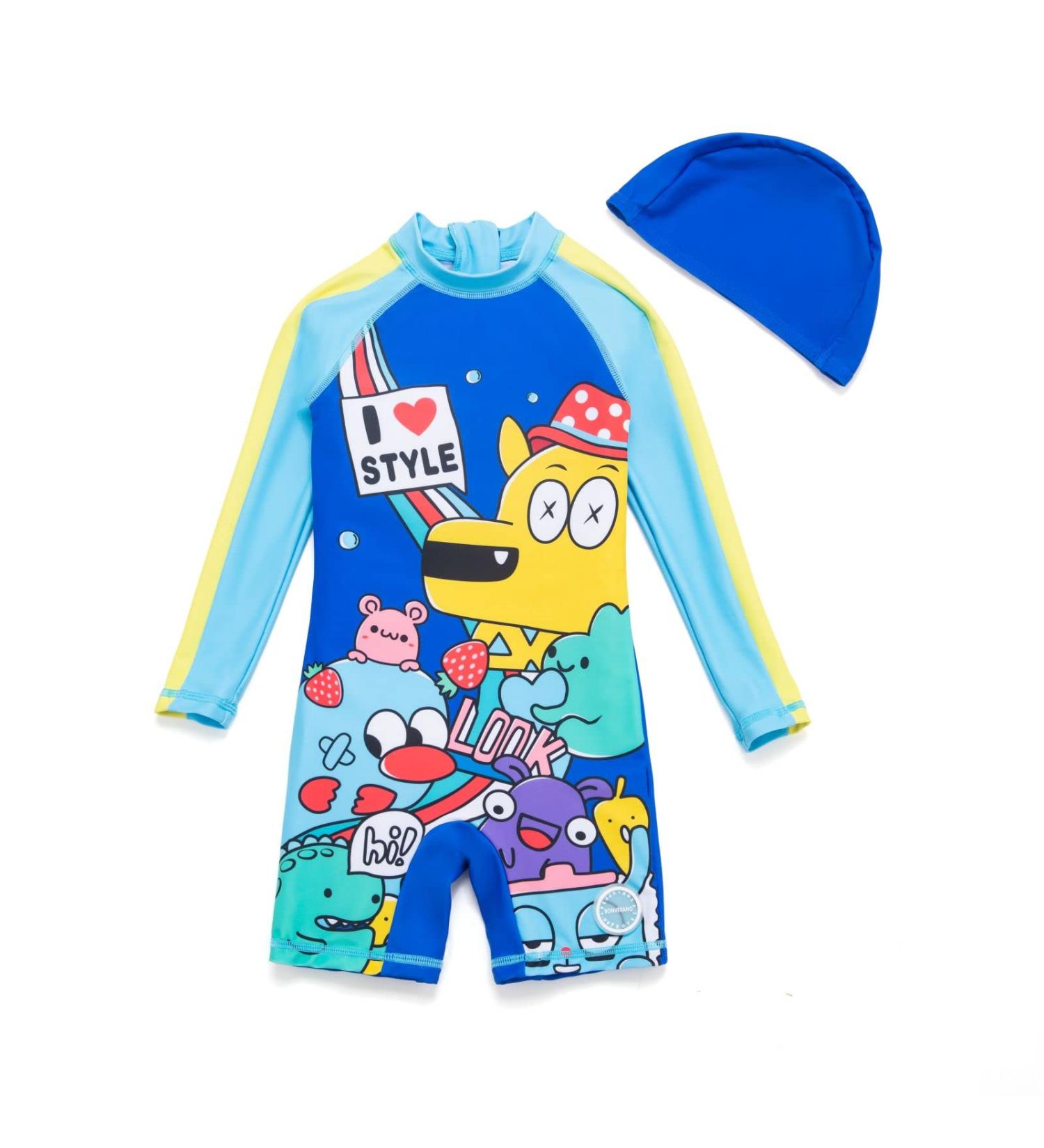 BONVERANO Baby Boys Swimsuit | Long-Sleeve UPF 50+ Sun Protection | Blue | 18-24 Months - Buy Online on GoSupps.com