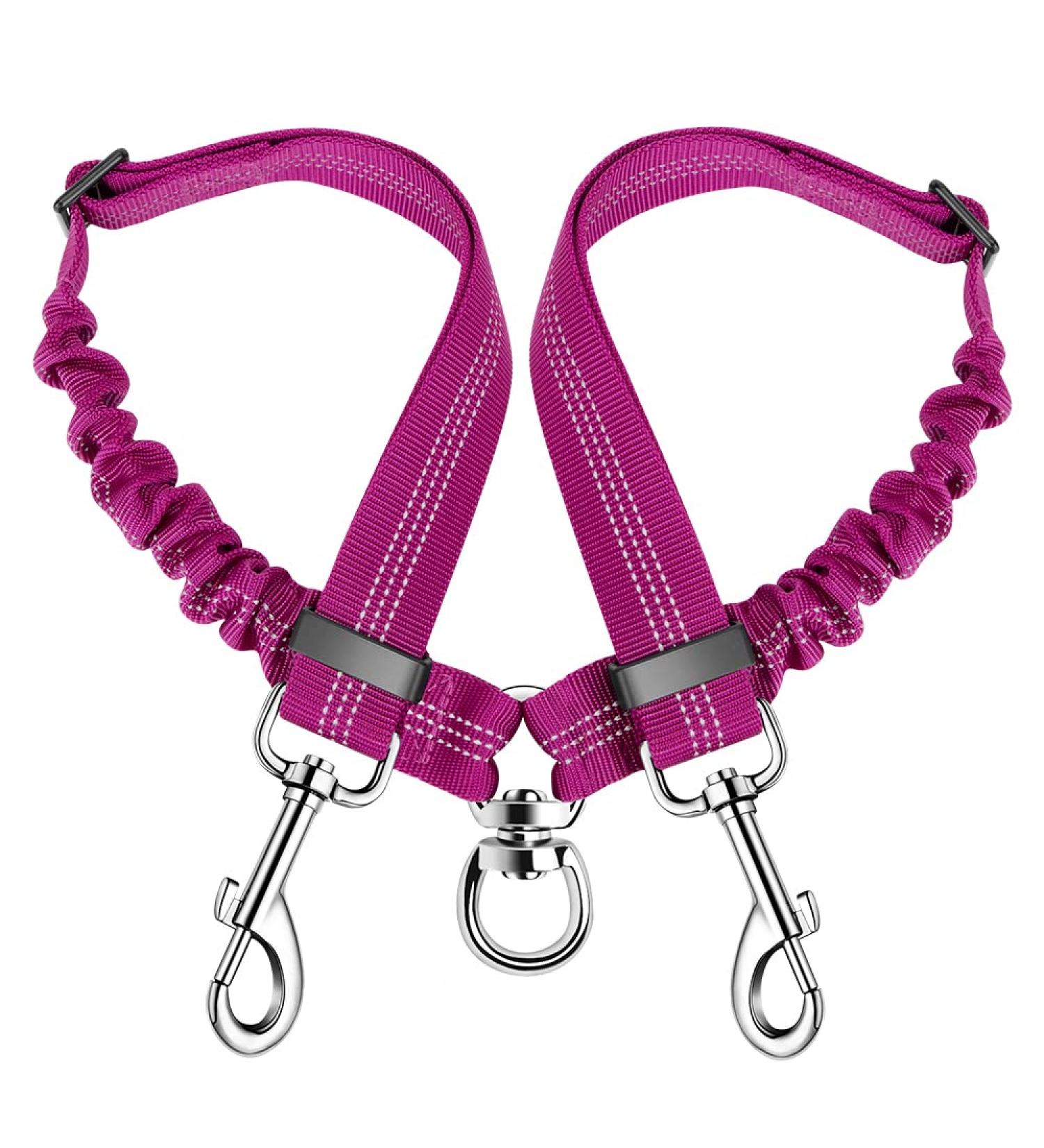 Slowton Adjustable Double Dog Leash for 2 Dogs - 360 Rotatable Reflective No-Split Design for Medium to Large Dogs (9kg+) - Rose Red - Buy Online on GoSupps.com