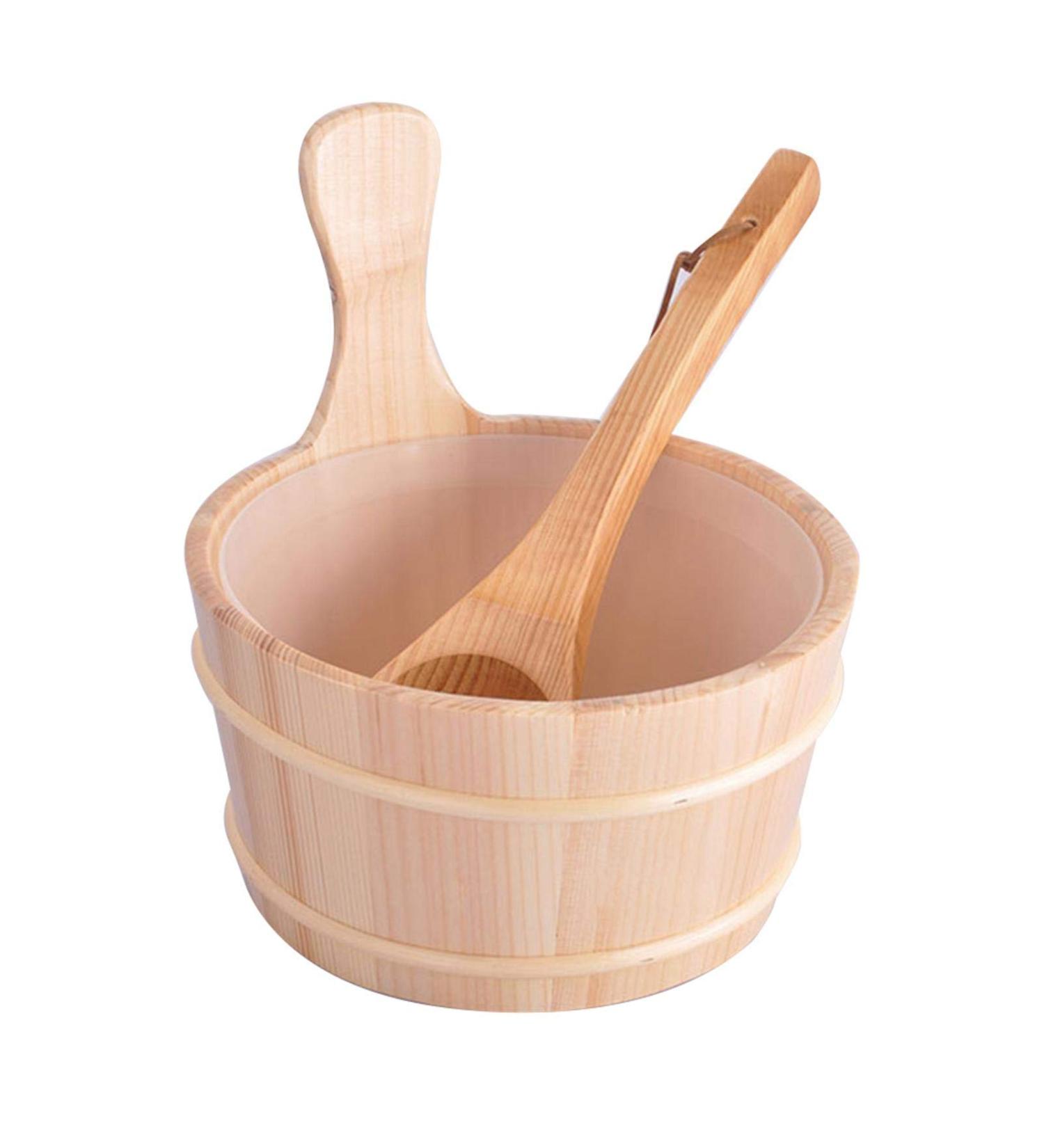 /L L Sauna Wooden Bucket with Ladle Natural Pinewood Sauna Bucket and Spoon Sauna Accessories Steaming Bathroom Equipment Accessories Helpful - Buy Online on GoSupps.com