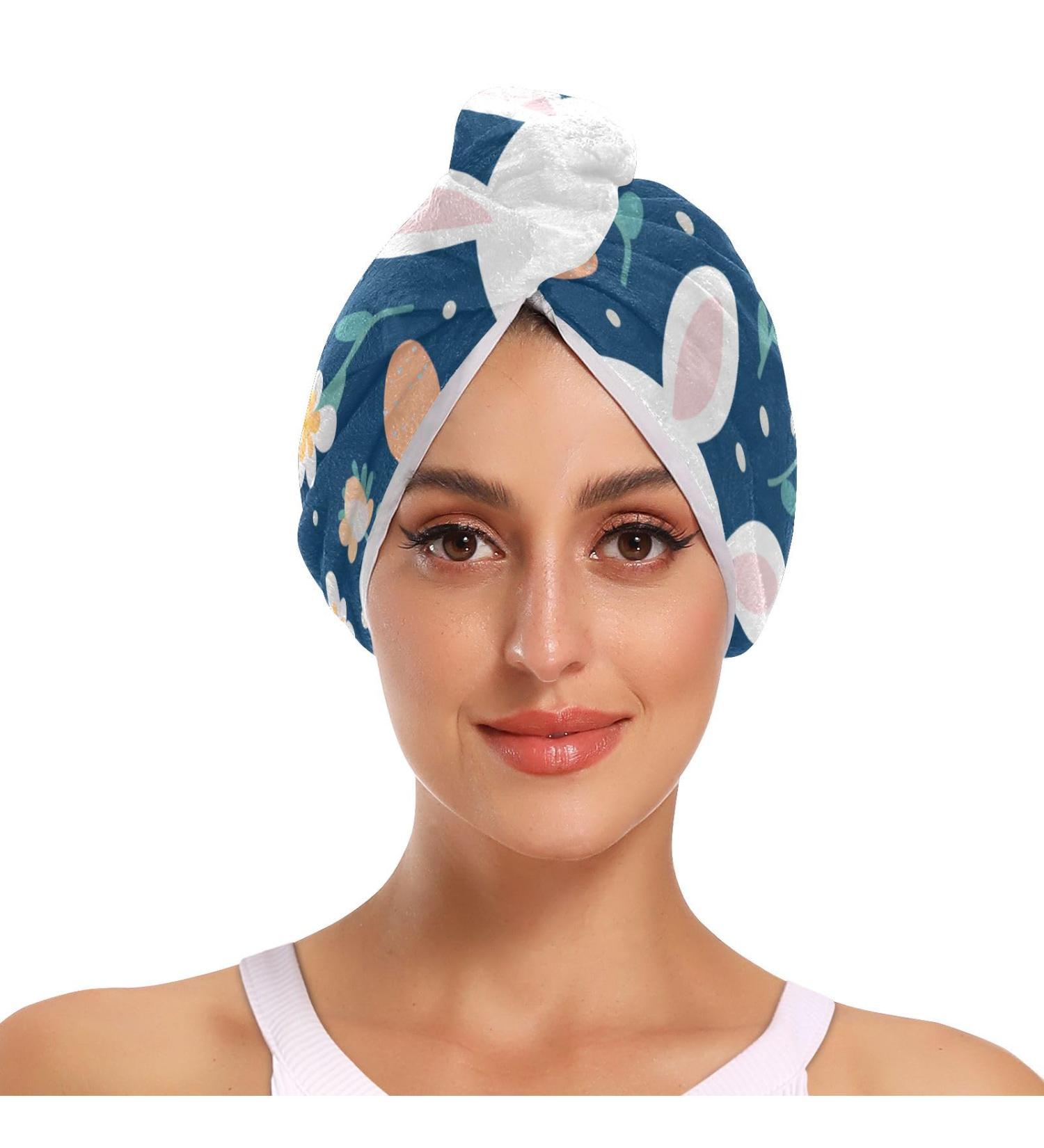 Rabbits Flowers Hair Towel 2 Pack | Super Absorbent Quick Dry Hair Turbans for Women & Girls - Buy Online on GoSupps.com