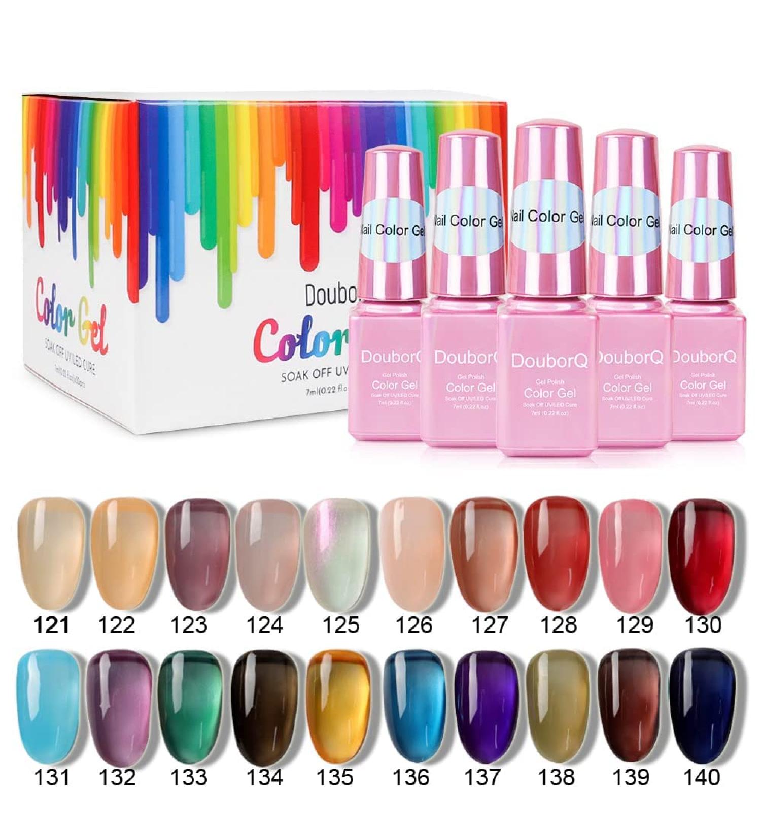 DouborQ 20 Bottles Translucent Crystal Jelly Gel Nail Polish Set - 7ml UV Soak Off LED Gel Manicure Kit in 20 Colors - Buy Online on GoSupps.com