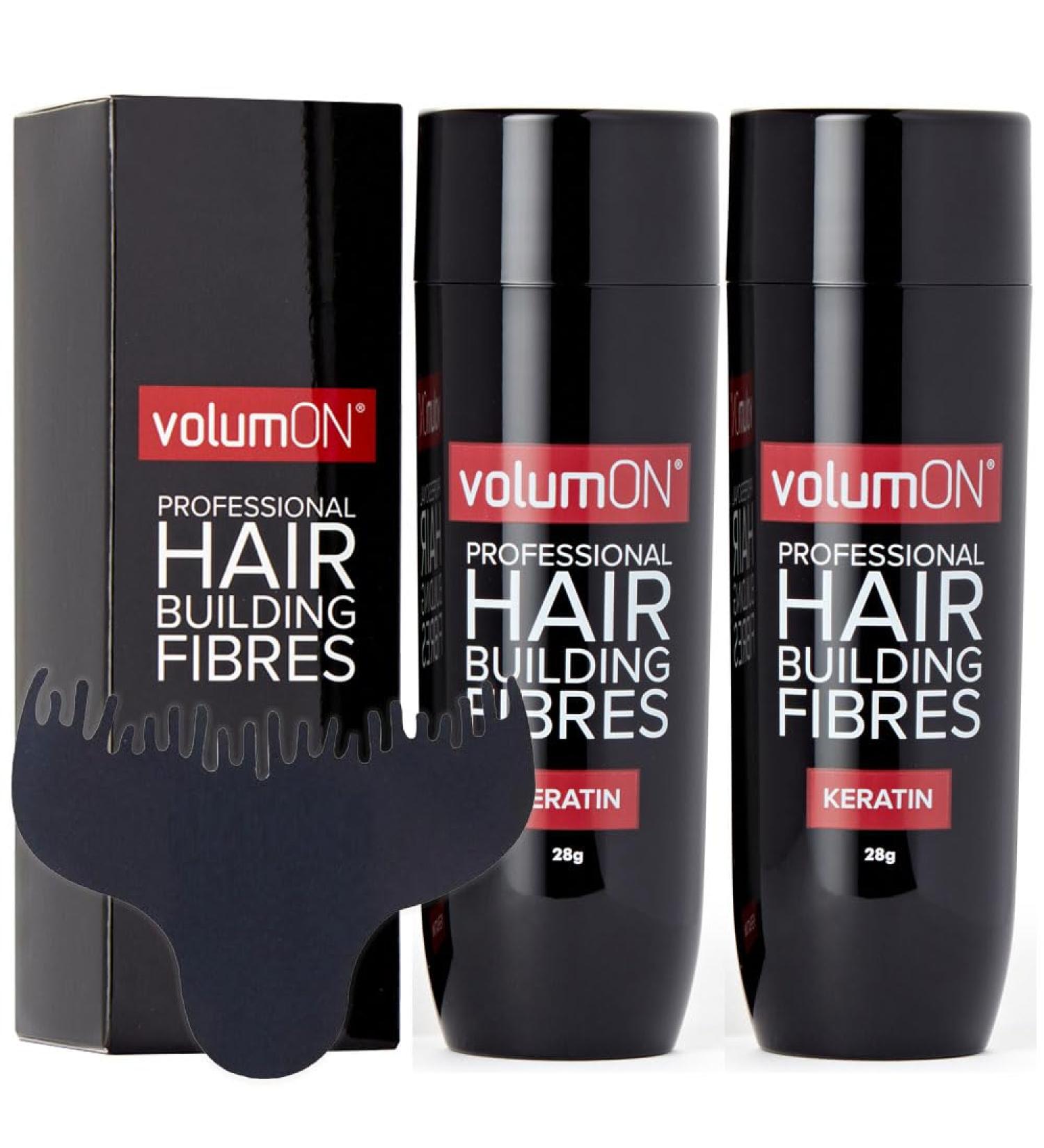 Volume Hair Fibers x2 VOLUMON Keratin Hair Building Fibers for Thinning Hair Instantly Conceals Thinning Areas for Fuller Thicker Hair for Men and Women 28g x2 + Hairline Optimizer Light Brown - Buy Online on GoSupps.com