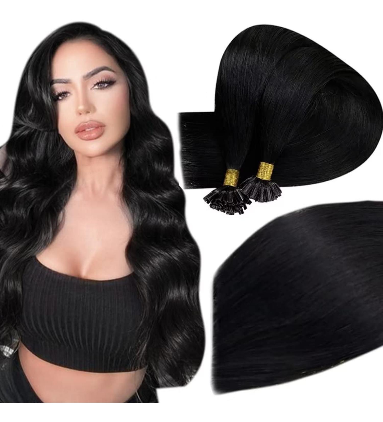 Easyouth Keratin Real Hair Extensions Jet Black 16 Inch Pre-Bonded Fusion - 50g 50 Pieces for Hair Recreation - Buy Online on GoSupps.com