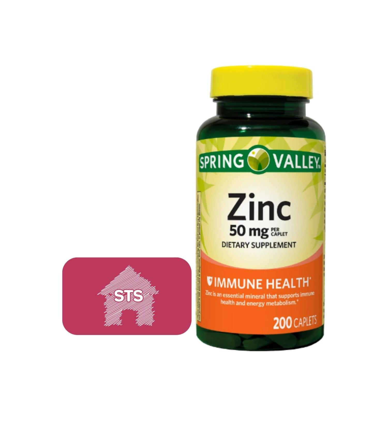 Spring Valley Zinc 50mg Dietary Supplement 200 Caplets + STS Home Sticker - Buy Online on GoSupps.com