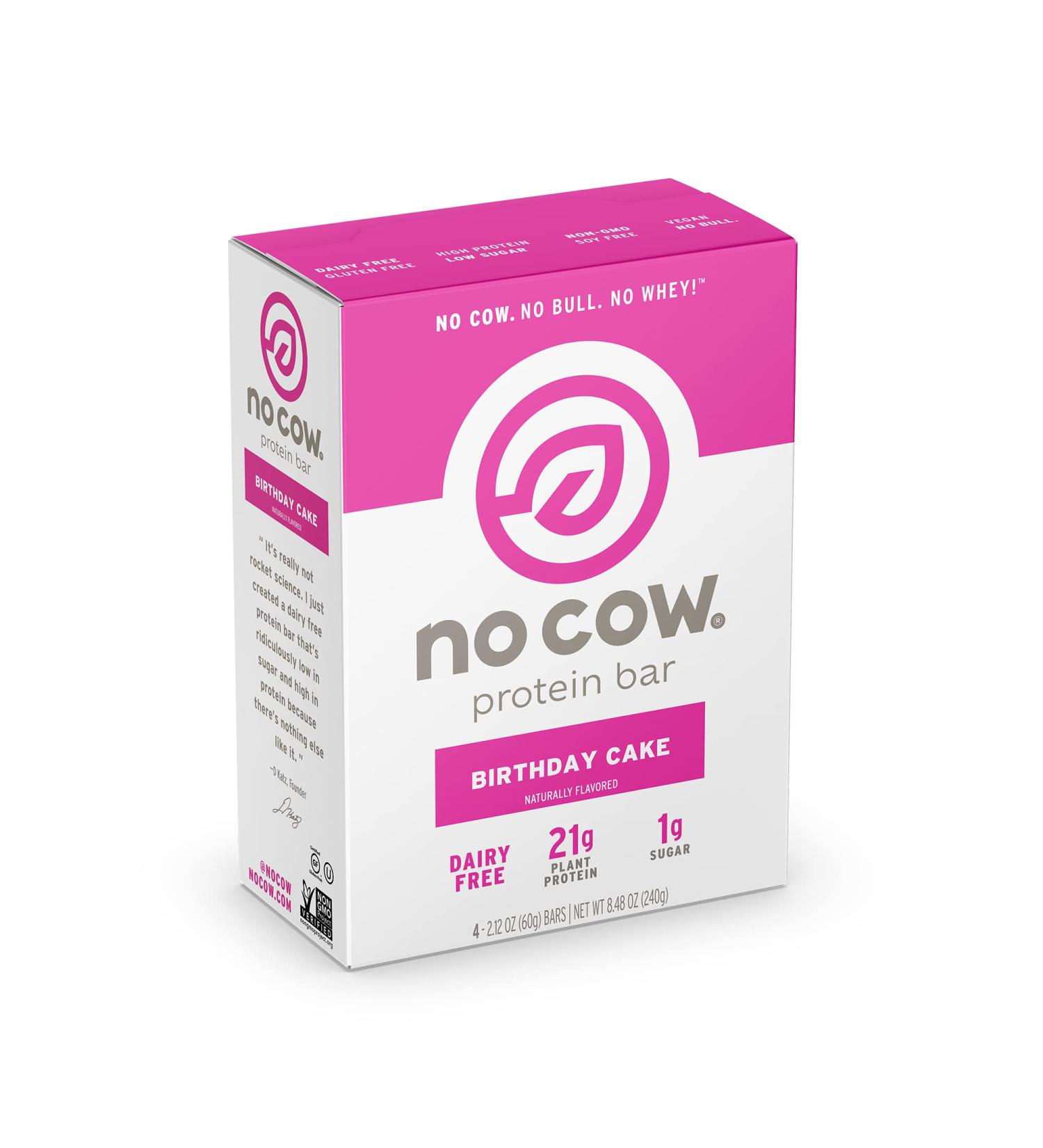No Cow High Protein Bars Birthday Cake 21g Plant Based Vegan Protein Keto Friendly Low Sugar Low Carb Low Calorie Gluten Free Naturally Sweetened Dairy Free Non GMO Kosher 4 Pack - Buy Online on GoSupps.com