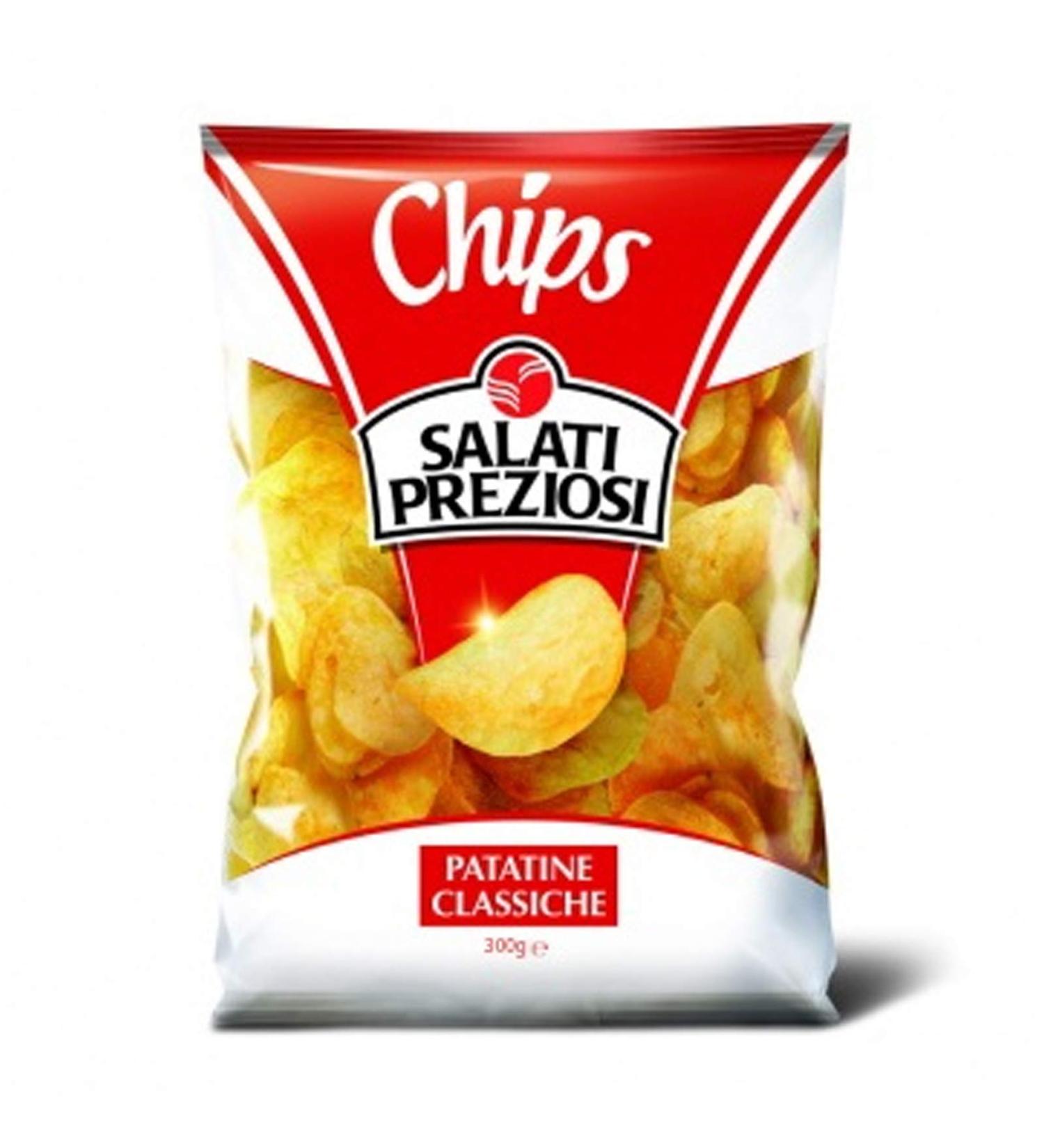 Salati Preziosi 12 bags of PREZIOSI CLASSIC BAR salted potatoes 300 GR DISPLAY BOX CHIPS