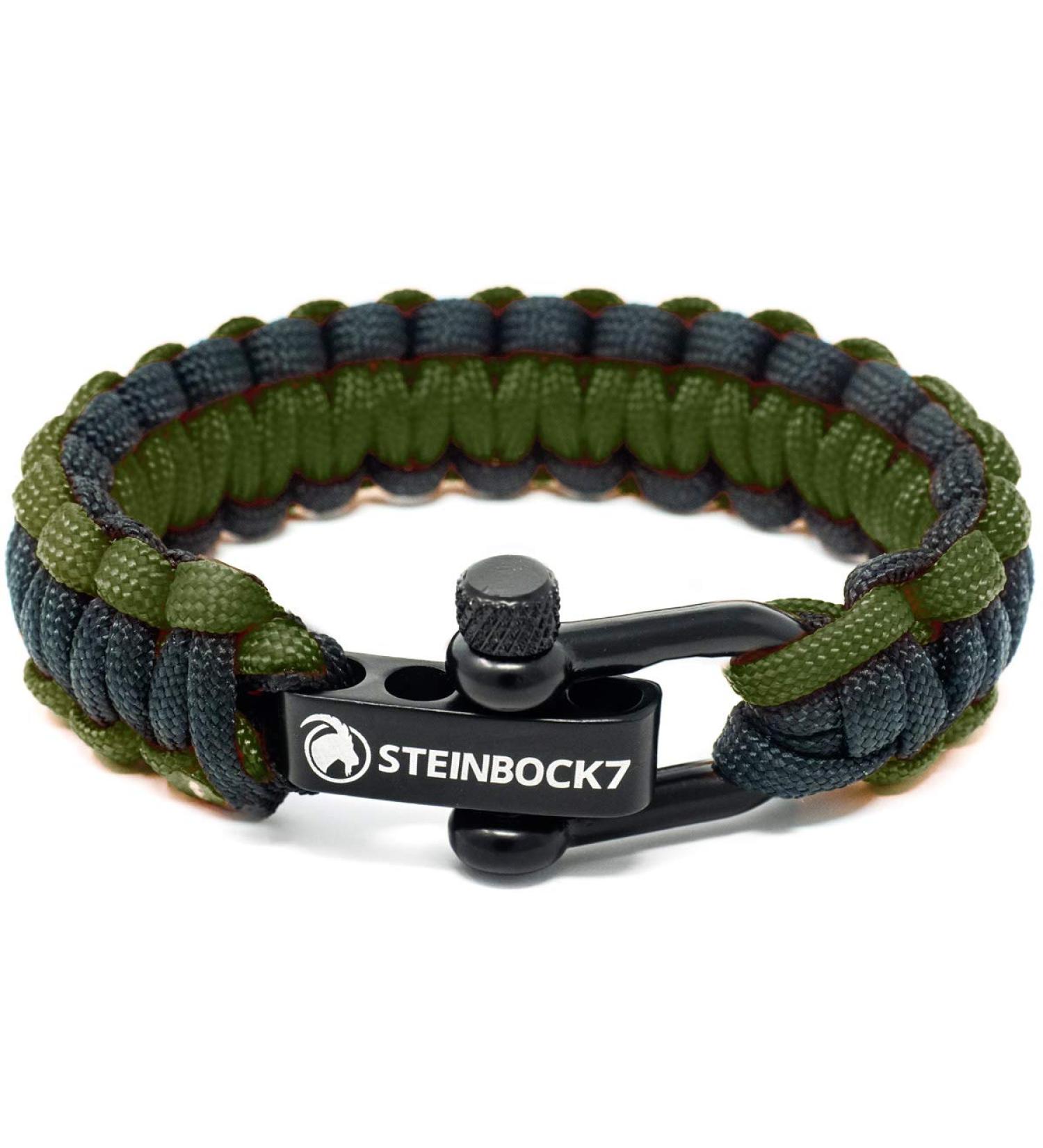 Steinbock7 Dachstein Paracord Survival Bracelet - Adjustable Stainless Steel Closure E-Book Instructions for Camping & Outdoor Adventures - Green/Black - Buy Online on GoSupps.com