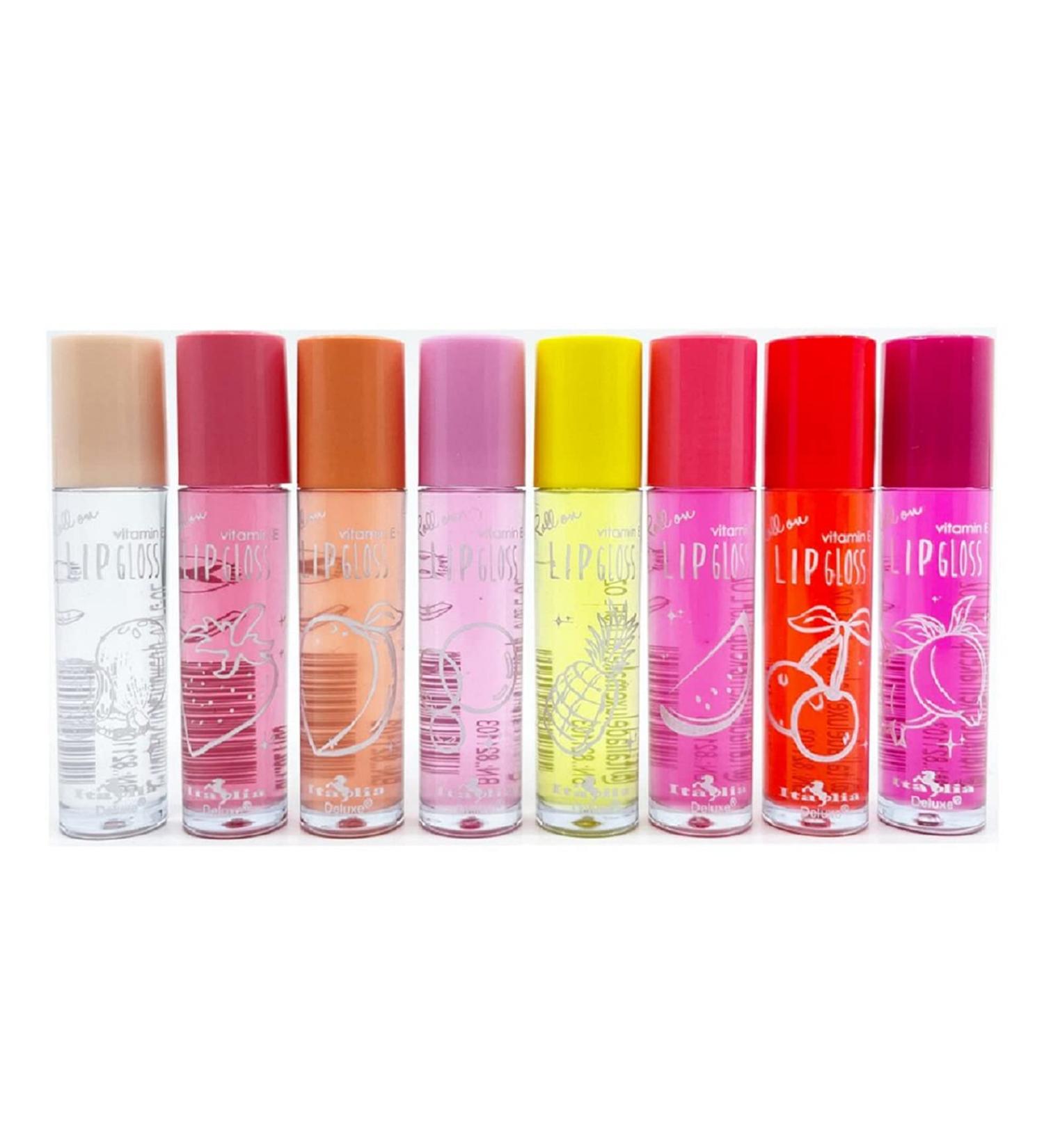 Italia Deluxe Fruity Roll-on Lip Gloss Set - 8 Moisturizing Fruit Flavors 0.3oz Each - Buy Online on GoSupps.com