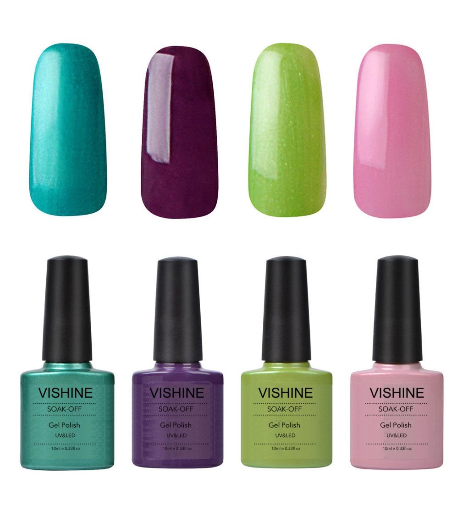 Vishine UV LED Soak Off Gel Nail Polish Manicure 4 Pcs 10ml Shiny Colors Nail Art Kit C104