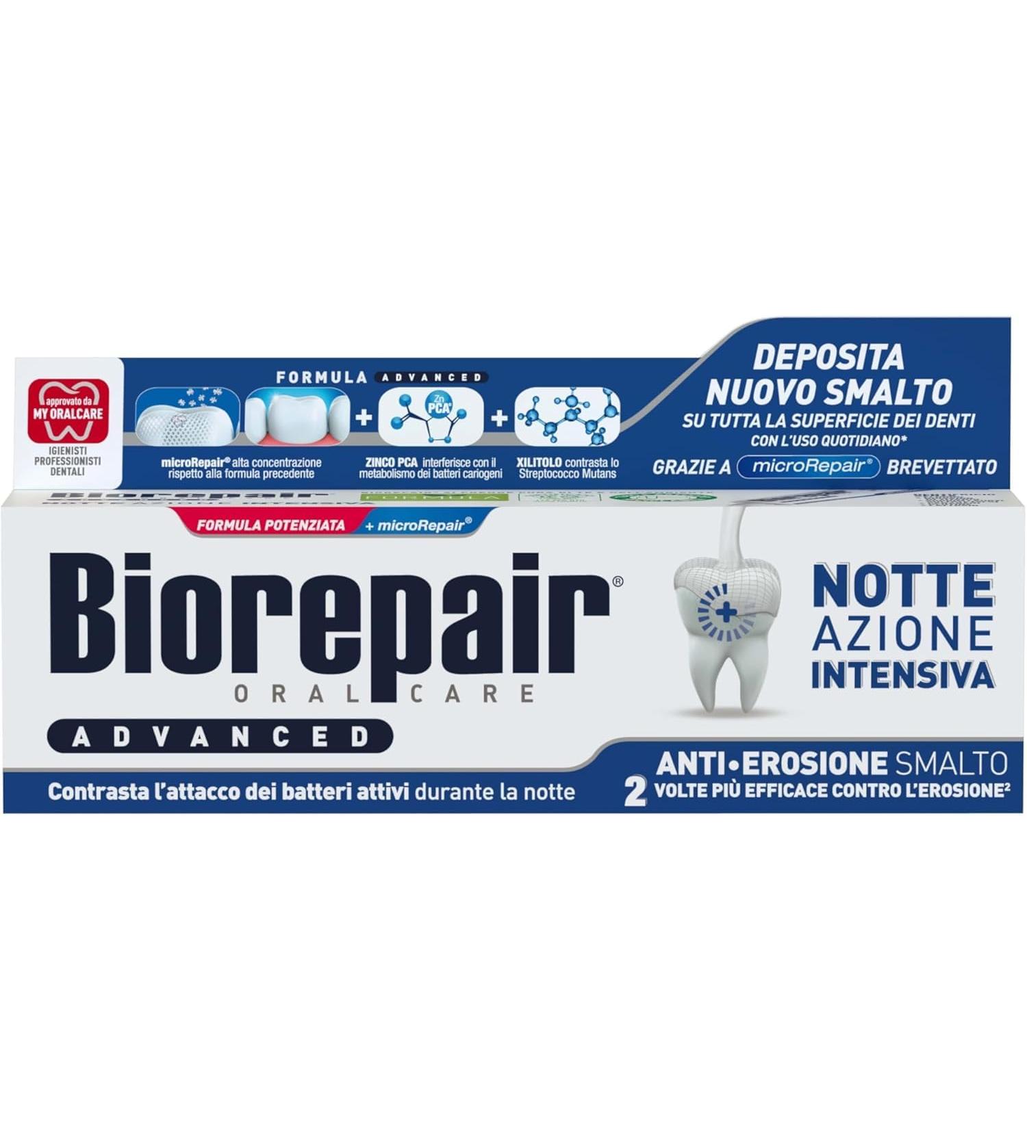  Biorepair Biorepair Advanced Toothpaste Intensive Night Anti-Erosion 3 x 75ml packs protects and repairs tooth enamel antibacterial with microrepair zinc PCA and xylitol for fresh breath - Buy Online on GoSupps.com