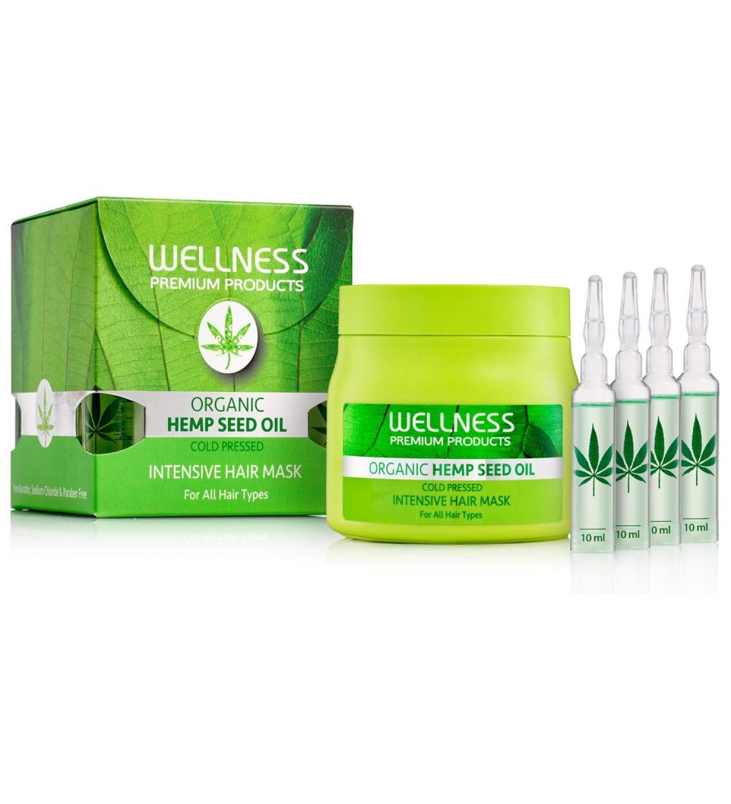 WELLNESS PREMIUM PRODUCTS Hemp Seed Oil Hair Mask Organic  500ml/16.9oz   Hemp Seed Organic   Hemp Oil Hair Mask   Cold Pressed Hemp Oil   Hemp Seed Oil