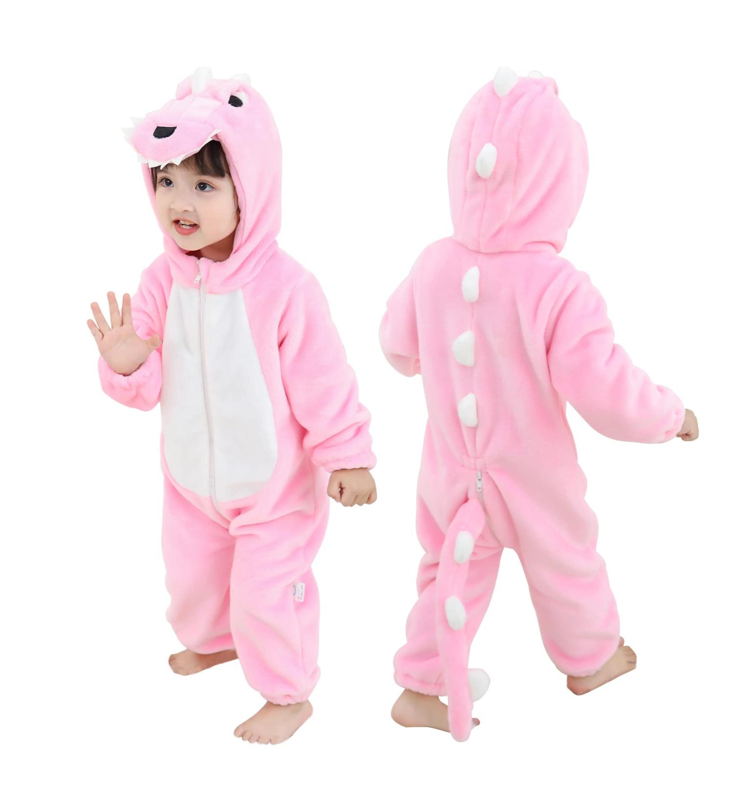 Doladola Unisex Baby Hooded Romper Jumpsuit - Pink Dinosaur, 3-6 Months - Buy Online on GoSupps.com