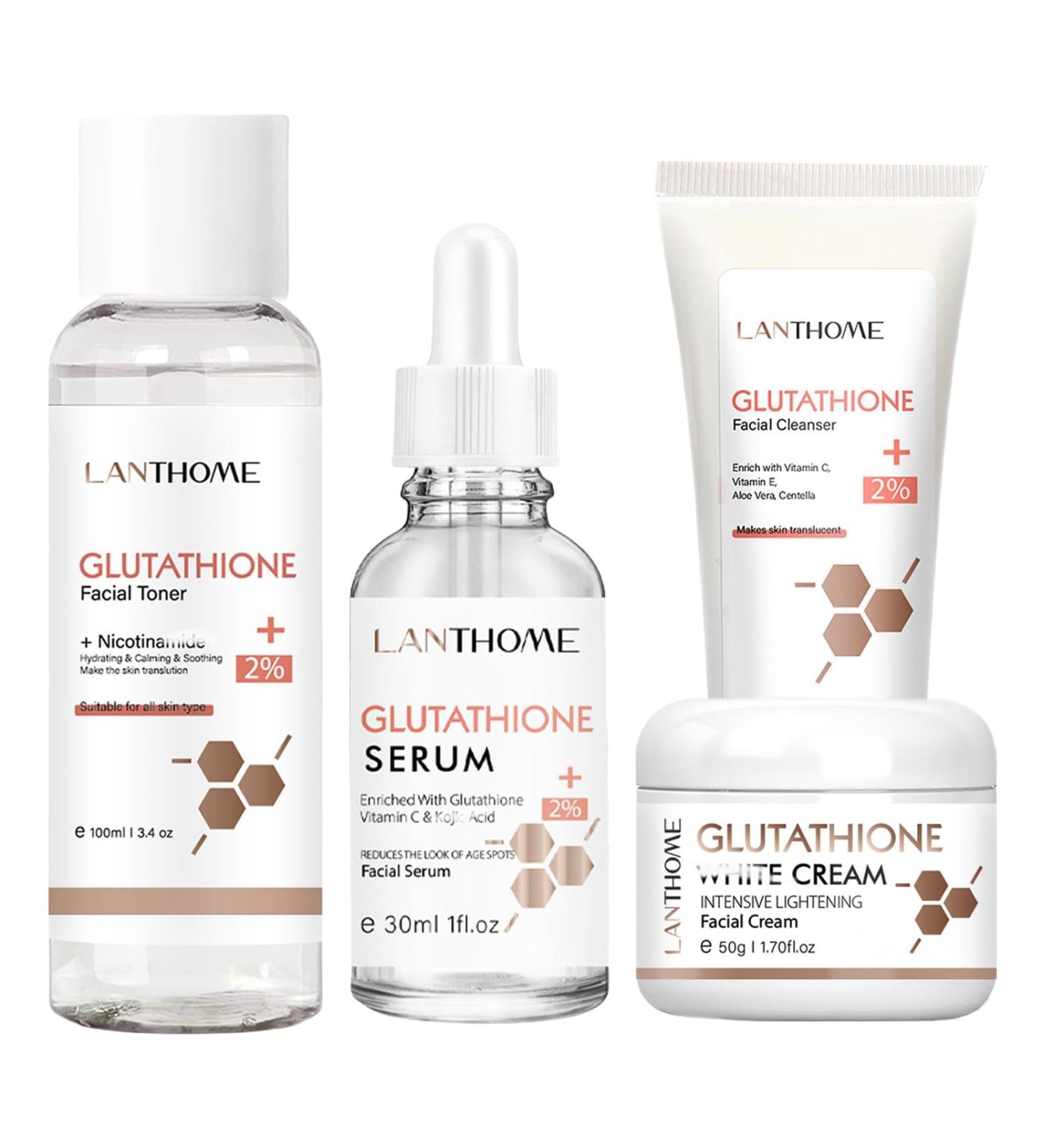 Glutathione Skincare Set - Complete Anti-Aging Routine with Cream Toner Face Wash & Serum for Radiant Skin - International Shipping Available - Buy Online on GoSupps.com