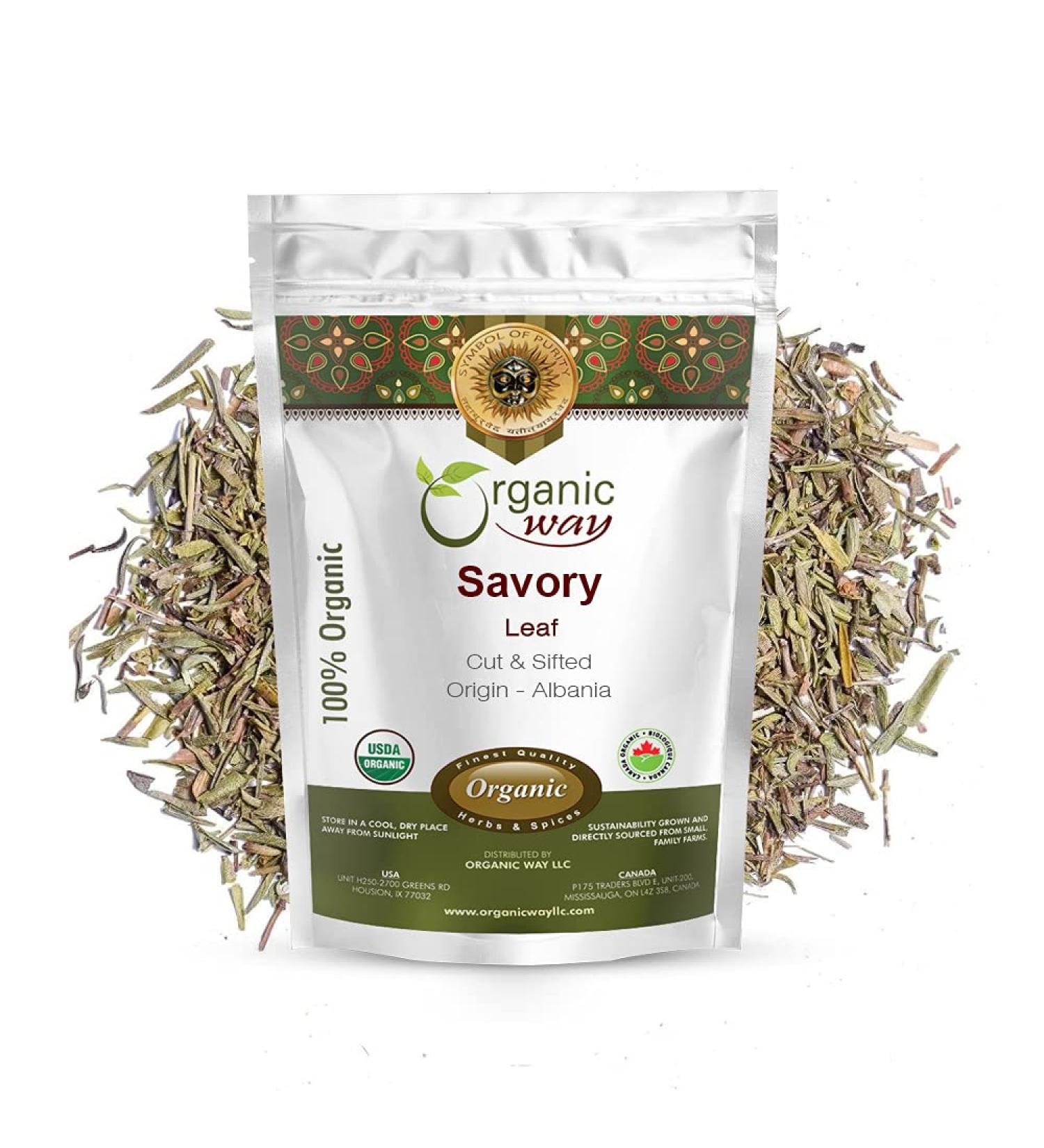Organic Way Savory Leaf Herbal Tea - European Wild-Harvested from Albania | 1 LB (16 Oz) | Organic, Kosher, Non-GMO, Gluten-Free, USDA Certified - Buy Online on GoSupps.com