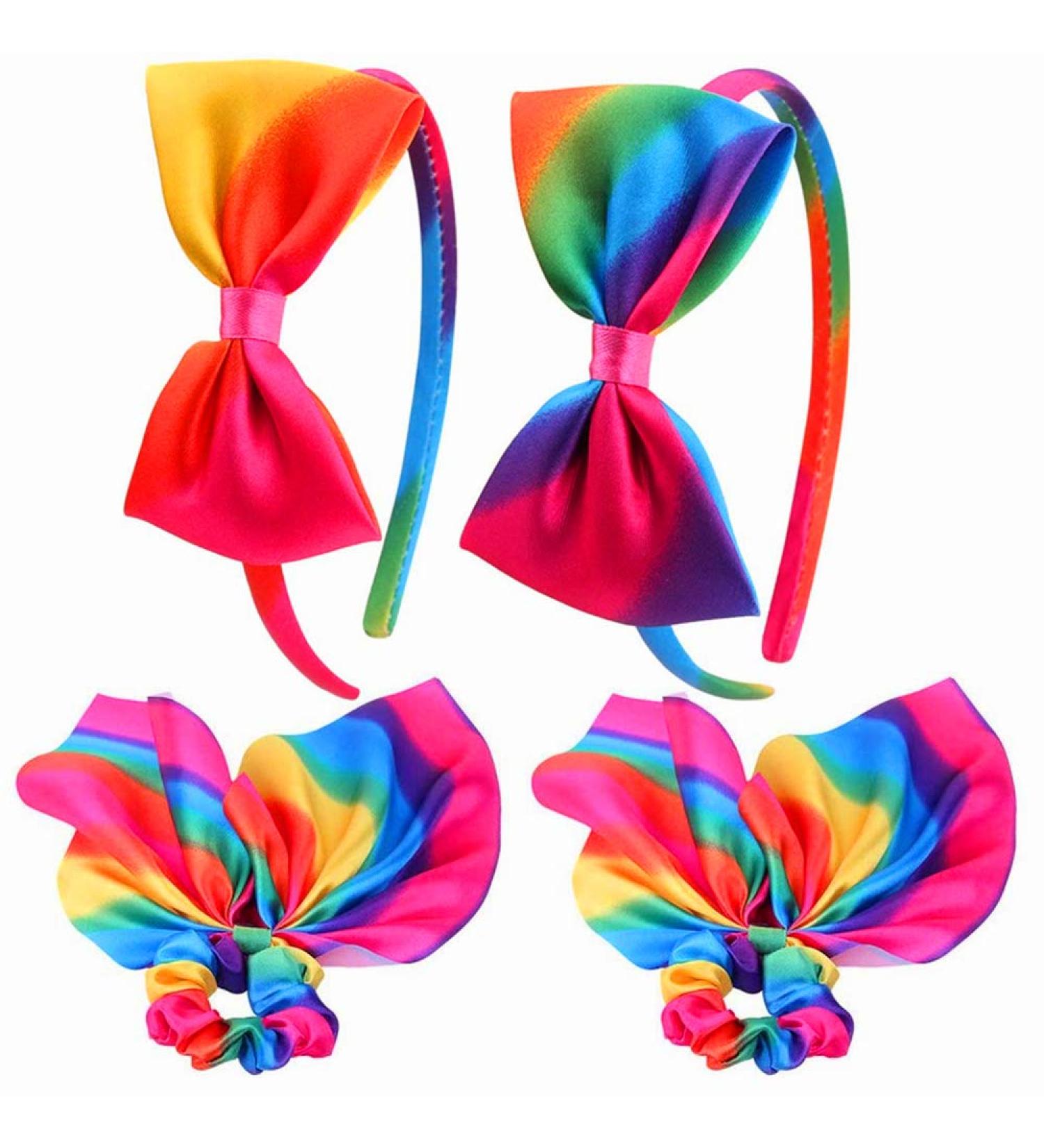 Rainbow Loop Hair Straps - 4 Pack Colorful Satin Hair Bands for Women & Girls | Large Rainbow Hair Ropes - Buy Online on GoSupps.com