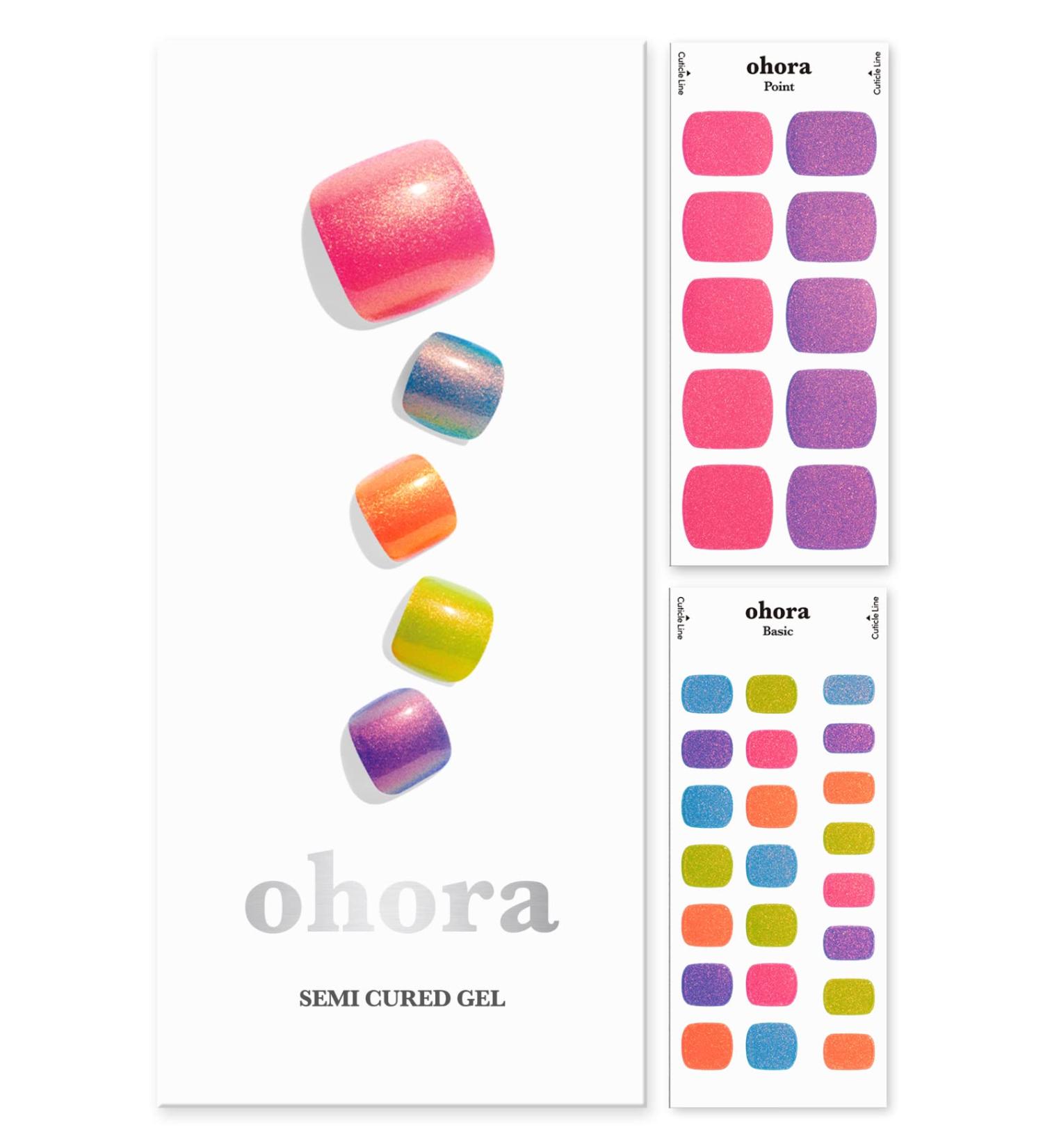 Buy Ohora Semi Cured Gel Nail Strips - Rainbow Glitter UV/LED Compatible Salon-Quality & Long Lasting | Easy Apply & Remove | Includes Prep Pads Nail File & Wooden Stick - Buy Online on GoSupps.com
