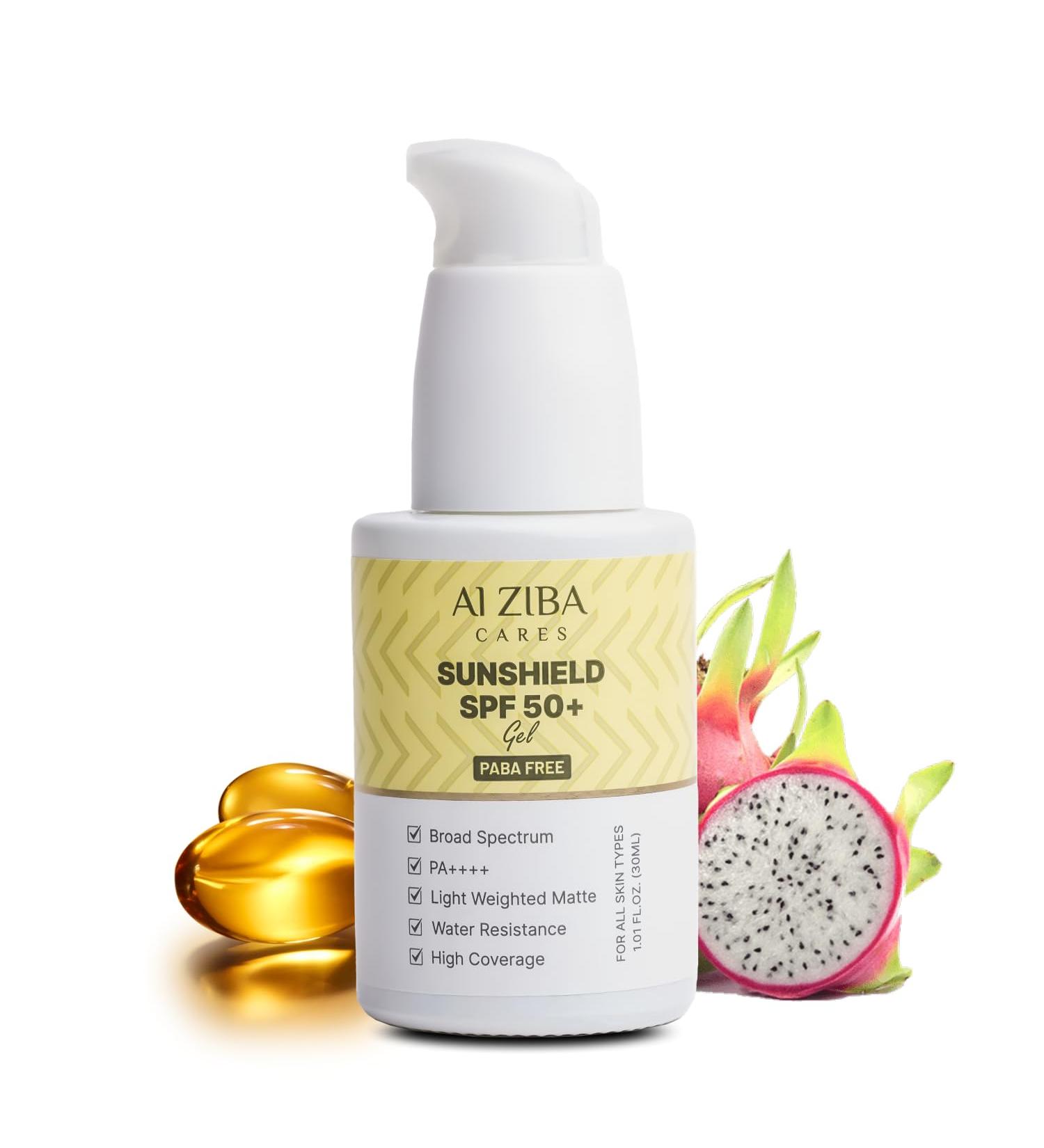 ALZIBA CARES SUNSHIELD SPF 50+ Gel Infused with Vitamin E | Men & Women | 30ml - Buy Online on GoSupps.com