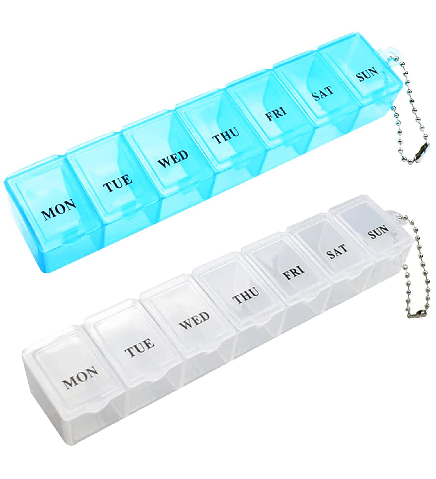 2Pcs Pill Box Organizer Travel Tablet Box 7 Days with Compartments - White and Blue - Buy Online on GoSupps.com