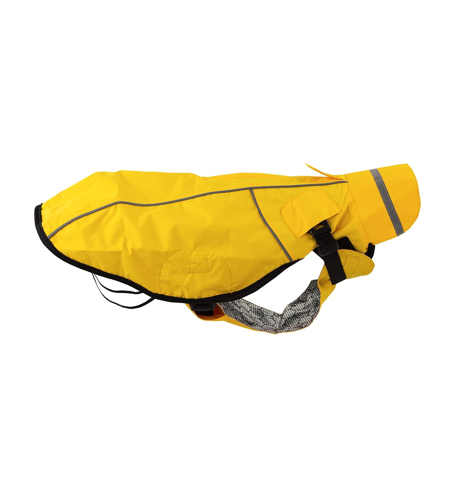 Jeggo Dry Dog raincoat for dogs with the zipper water and windproof to open on both sides breathable with inner lining for protection against cold (yellow 65 cm) yellow 65 cm