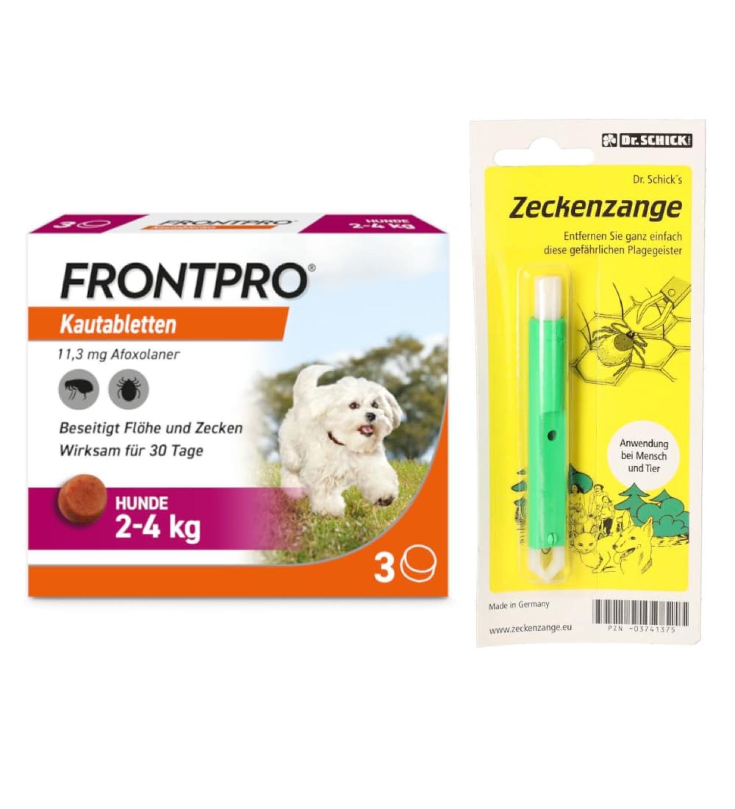 FRONTPRO Chewable Tablets for Dogs 2-4kg | 30-Day Tick & Flea Protection with Tweezers | International Shipping - Buy Online on GoSupps.com