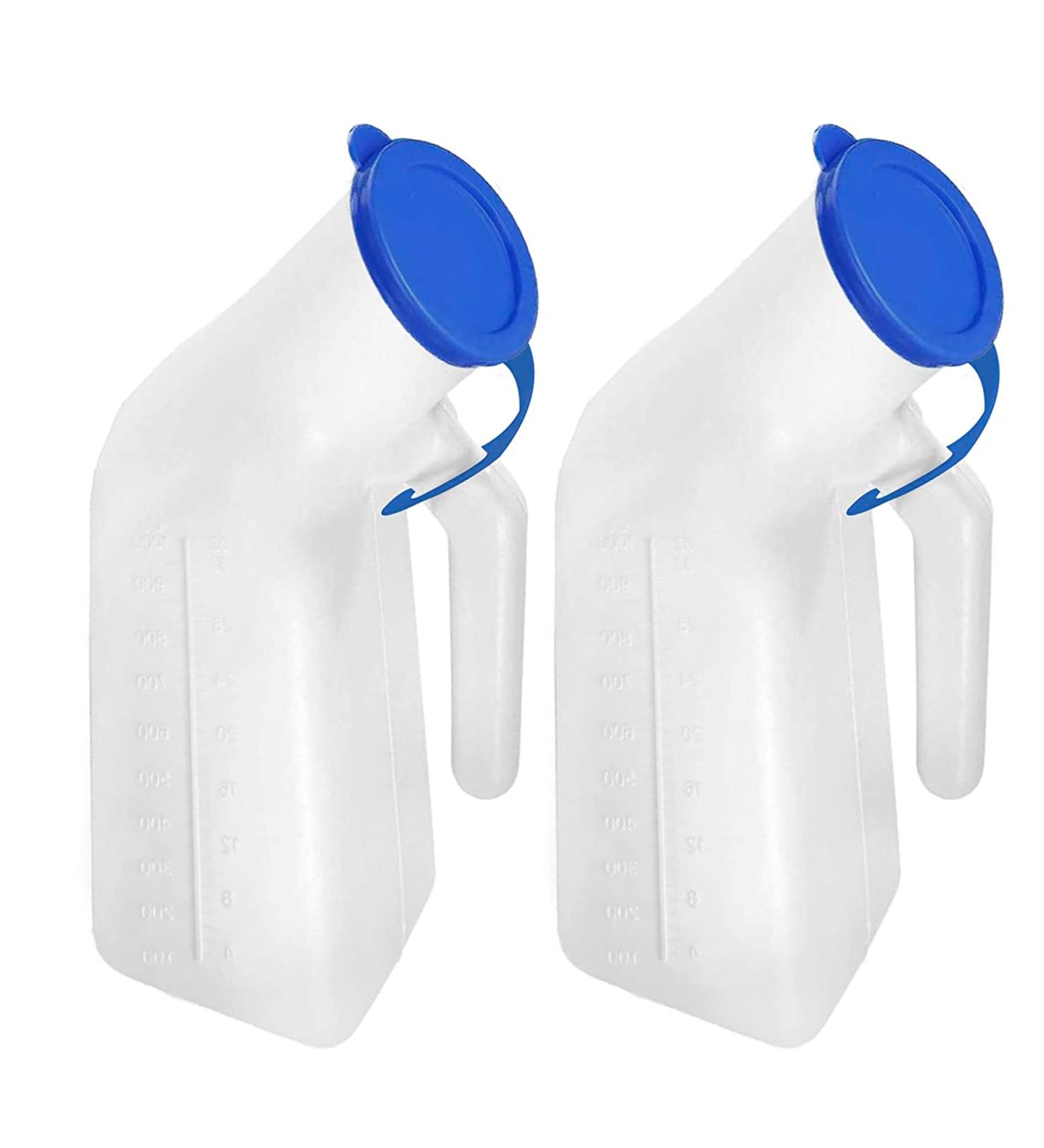 AZMAZ Men's Portable Urinal Bottle 32 oz - 2 Pack | Medical Travel Camping Use, Pee Measurement Scale | Thick Plastic Bedside Urinal - Buy Online on GoSupps.com