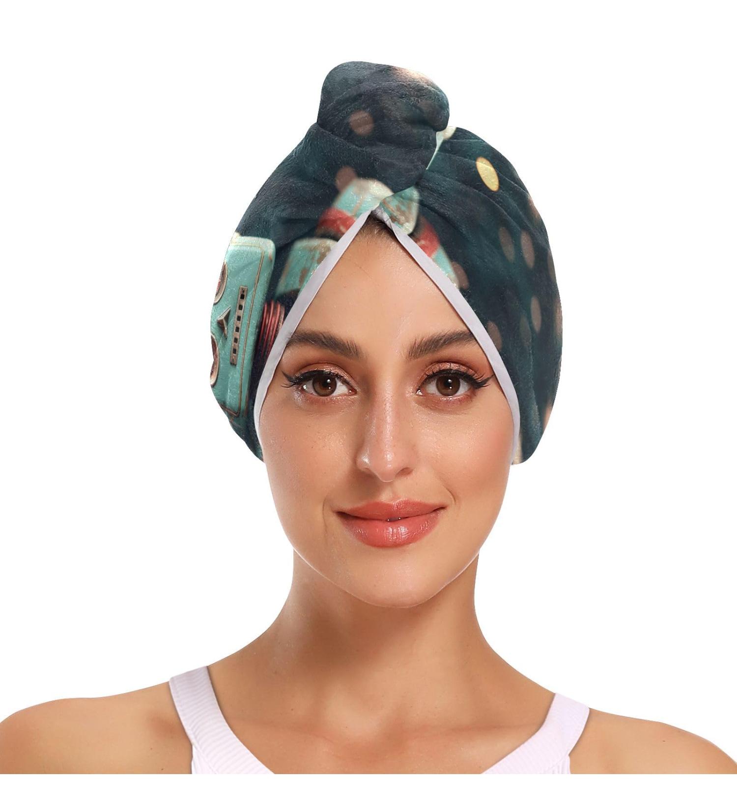 Blue Robot Hair Towel 2 Pack Super Absorbent Quick Dry Hair Turbans for Women & Girls | Best Hair Drying Towel with Button Twisty Wrap - Buy Online on GoSupps.com