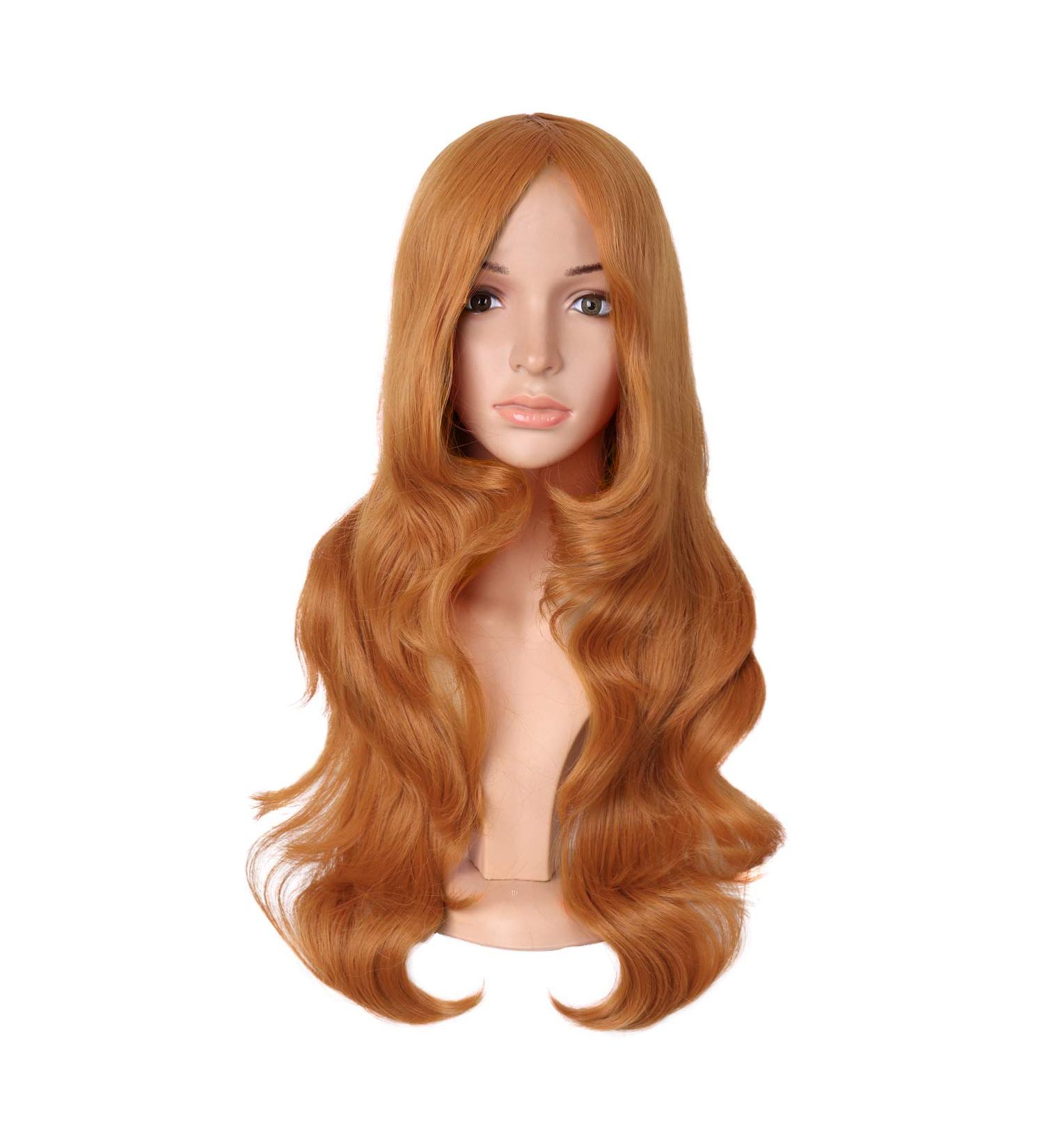 Buy MapofBeauty 24 Golden Orange Long Wavy Wig | Charming Plastic Fiber Full Wig for Women - Perfect for Parties & Events - Buy Online on GoSupps.com