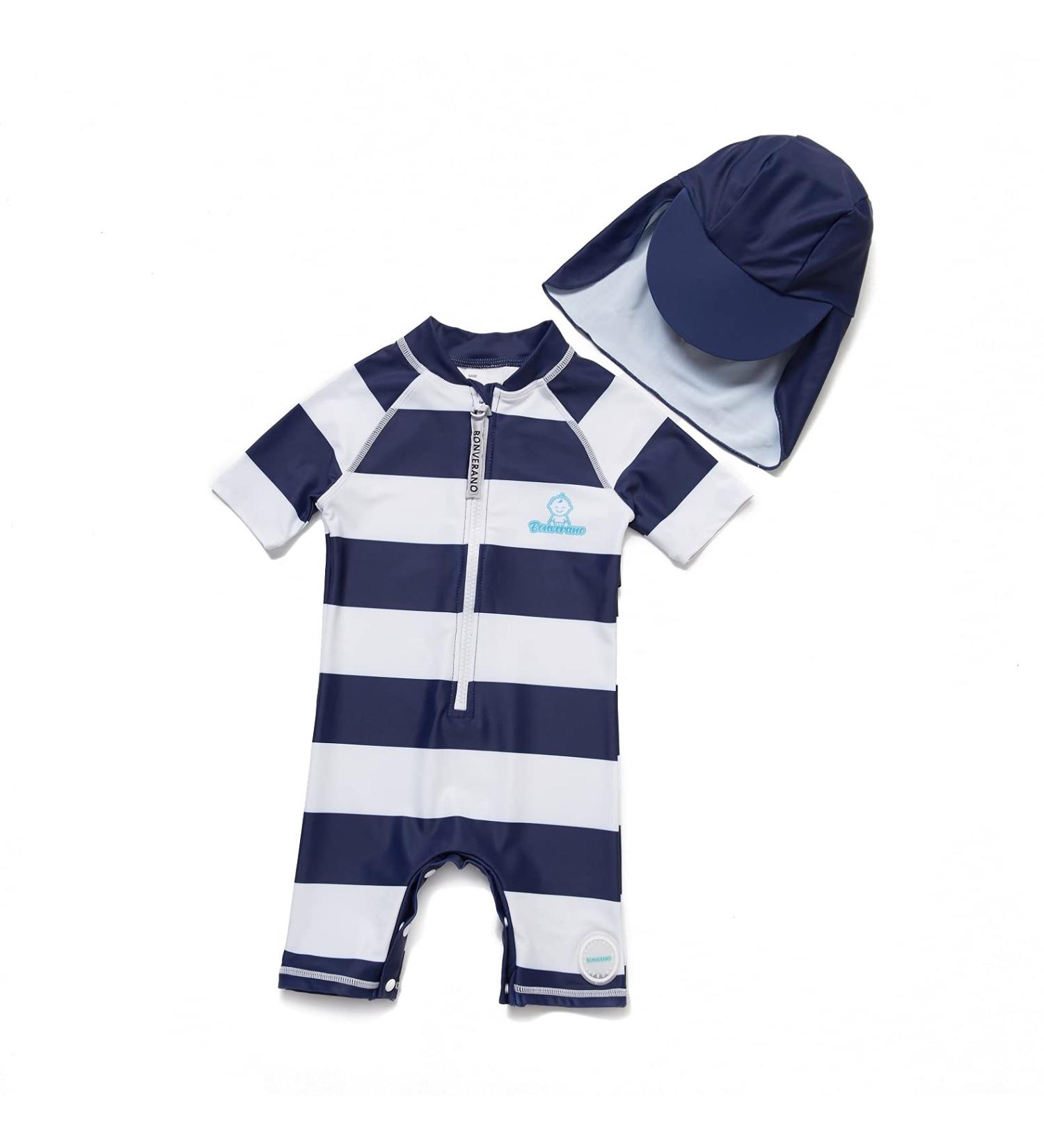 Bonverano Baby Boys Swimsuit | UPF 50+ Sun Protection | Navy Stripe | 18-24 Months - Buy Online on GoSupps.com
