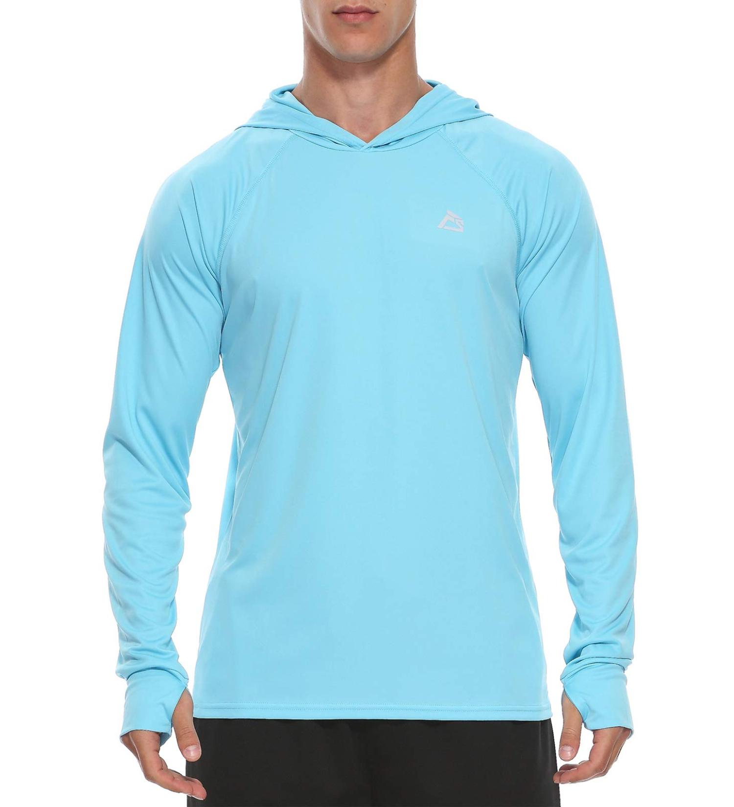 Fedtosing Men's Outdoor UPF 50+ Sun Protection Hoodie | Quick-Drying Long-Sleeve UV Shirt for Running & Fishing - Blue L - Buy Online on GoSupps.com