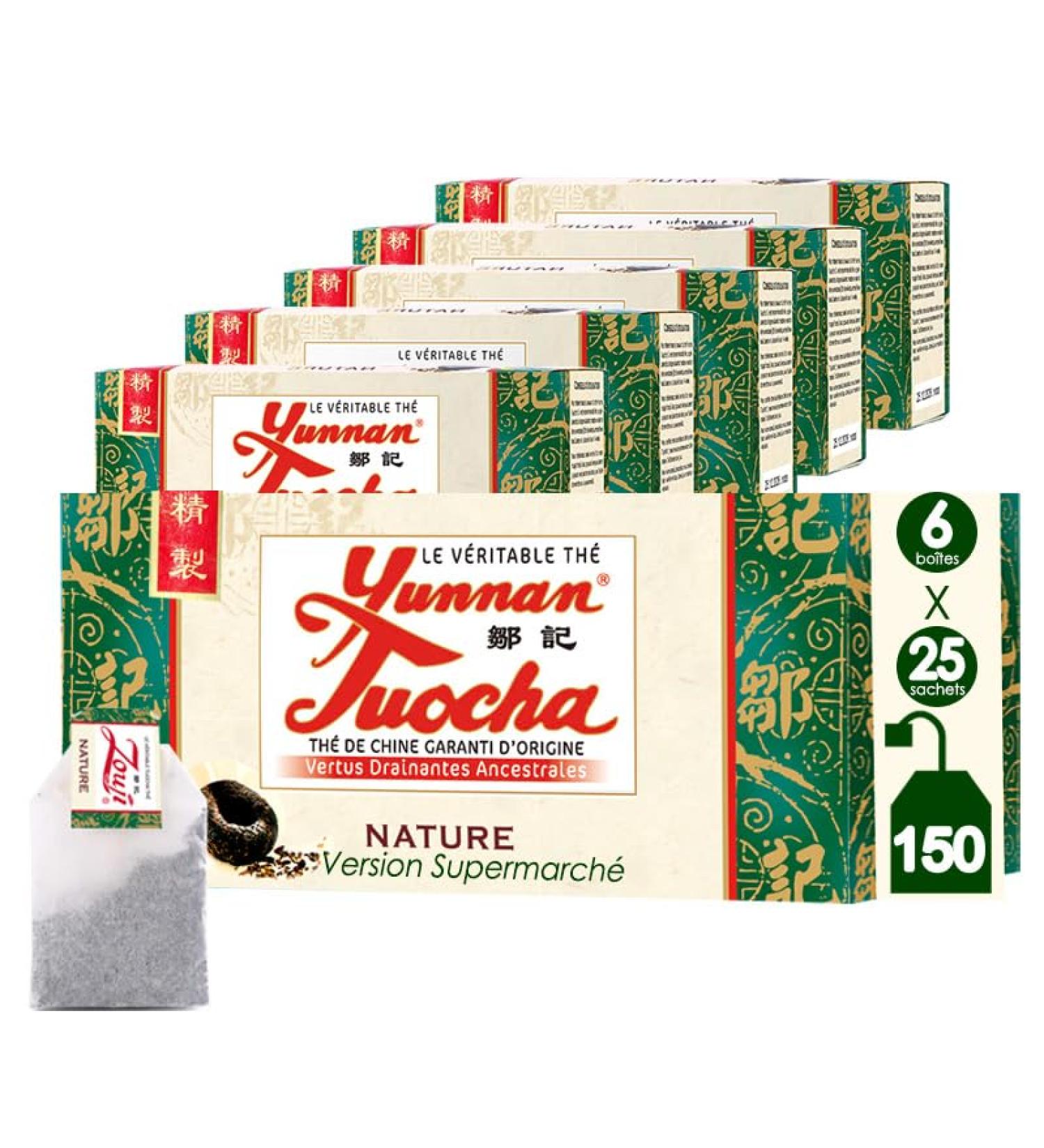 Yunnan Tuocha Th Tuocha 100% Naturel - R gule le Cholest rol & Drainant 150 Sachets (6x25)- 300g - Origine Yunnan Garantie(A rien-Version Supermarch ) - Buy Online on GoSupps.com